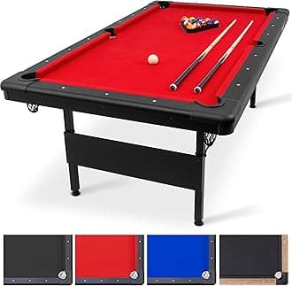 GoSports 6ft or 7ft Billiards Table - Portable Pool Table - Includes Full Set of Balls, 2 Cue Sticks, Chalk, and Felt Brush; Choose Your Size