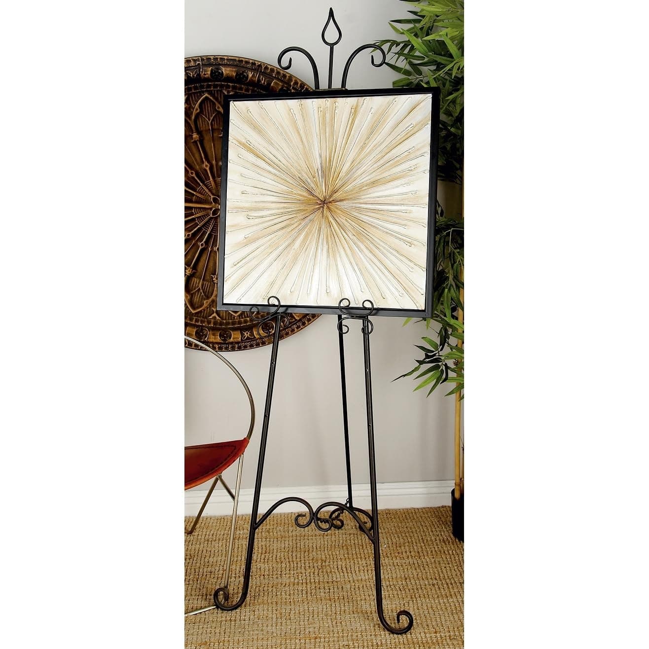Deco 79 Metal Scroll Extra Large Free Standing Adjustable Display Stand Easel with Chain Support, 23" x 1" x 66", Black