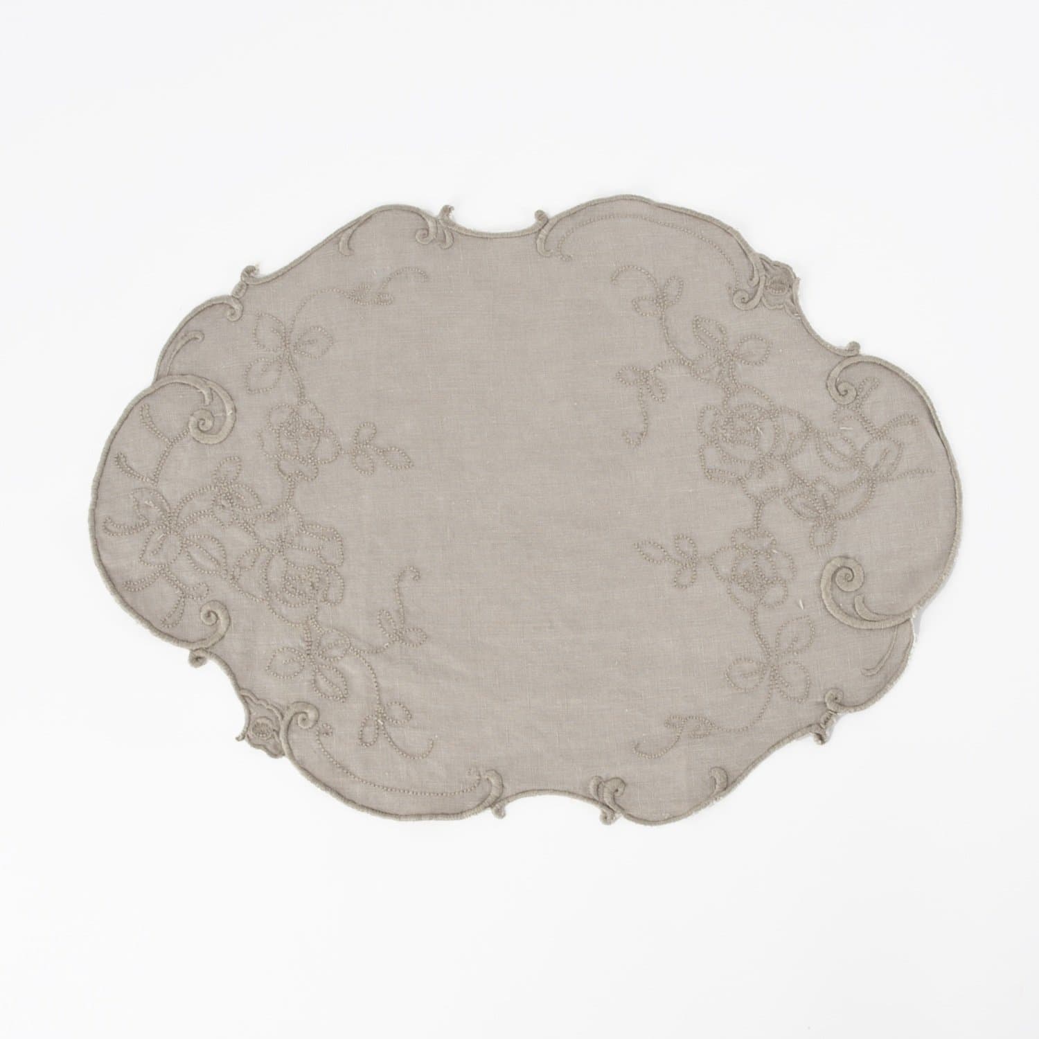 4 Piece Natural Placemats, Design Embroidered Pattern, Linen Material, Formal Traditional, Spot Treat, Indoor, Stone Washed 100-Percent Linen Placemats, Perfect For Gathering Of Friends Family