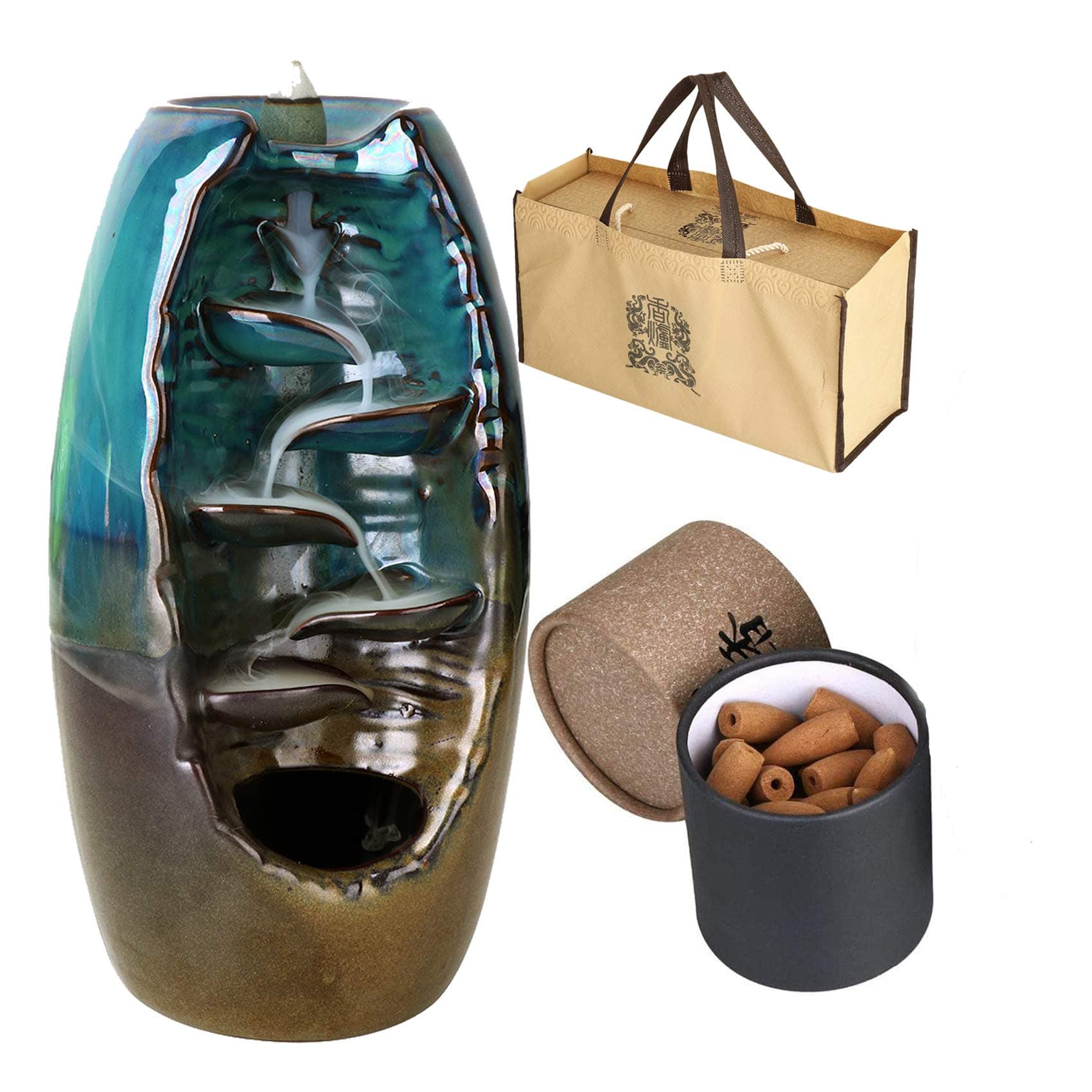 Handmade Backflow Incense Burner Cone Incense Holder with 60 pcs Cones in Delicated Gift Box Home Decoration Handicraft Gift