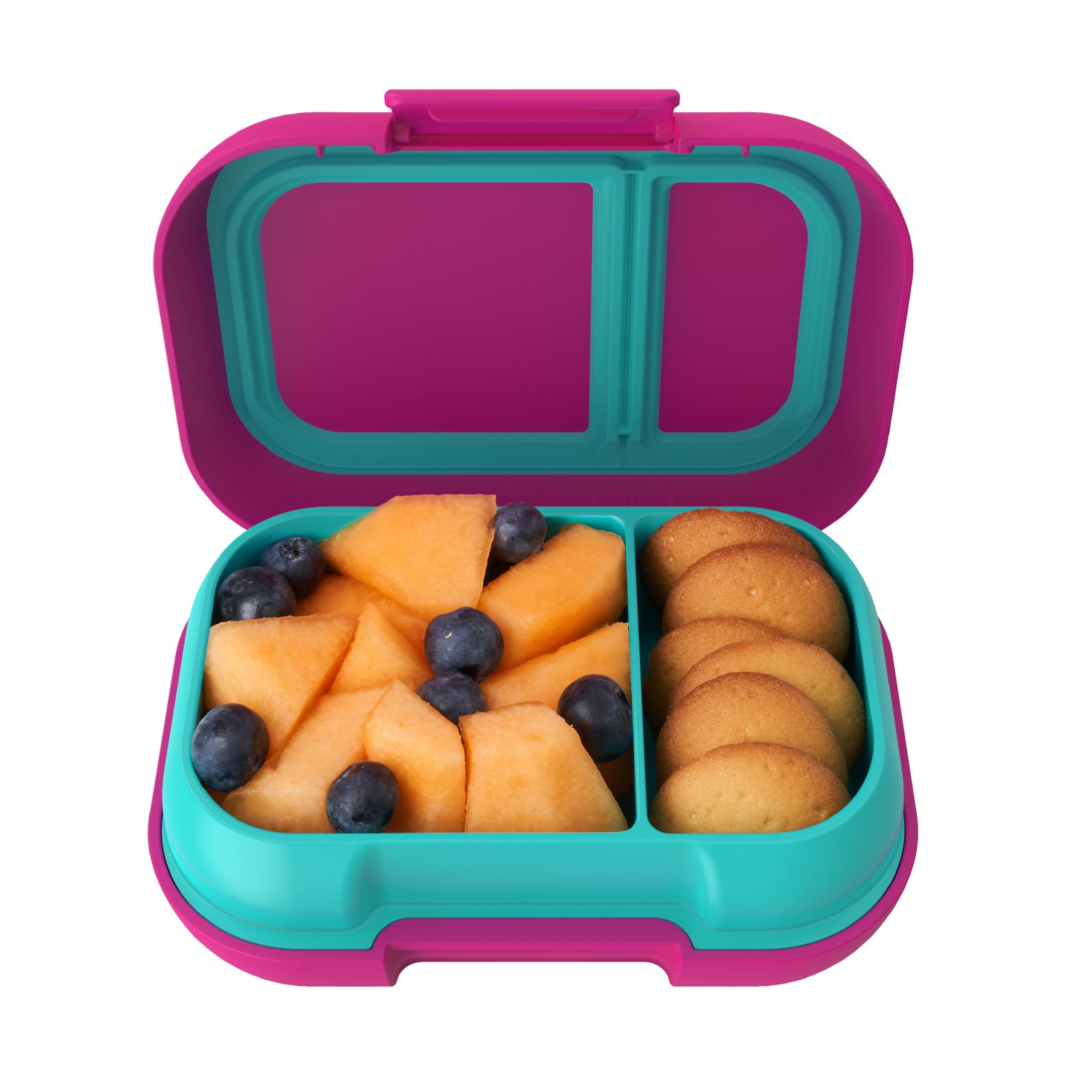 Bentgo Kids Snack - 2 Compartment Leak-Proof Bento Box Container for Snacks and Small Meals, Easy-Open Latch, Dishwasher Safe, BPA-Free for School, Daycare, & Sports - Ideal for Ages 3+ (Fuchsia/Teal)