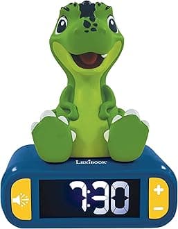 – LEXIBOOK, Dinosaur, Nightlight alarm clock, Sounds and Melodies, LCD Backlit screen, Luminous, Snooze, Blue/Green, RL800DINO