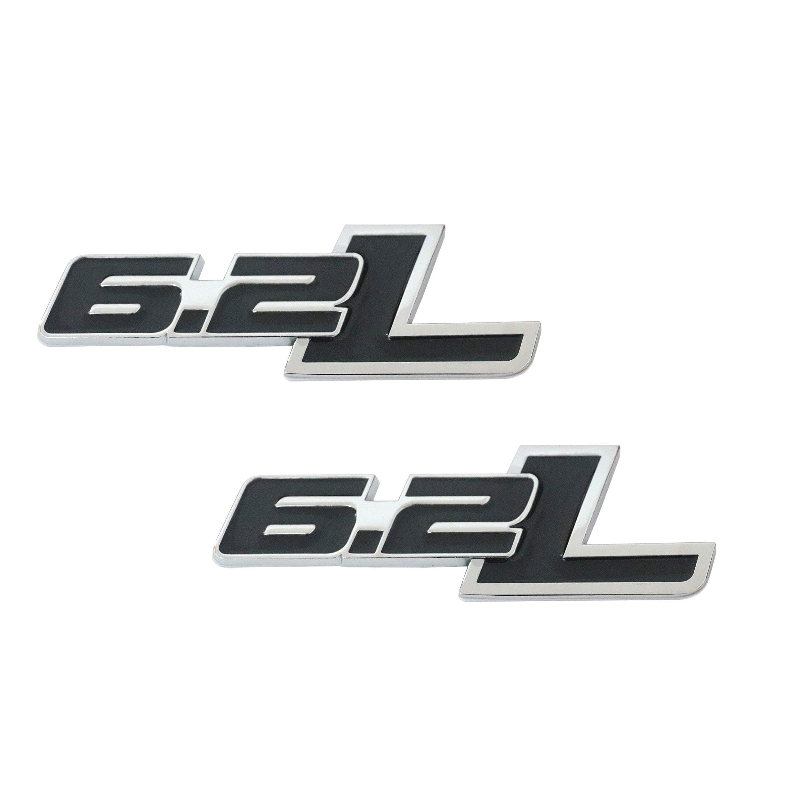 6.2 Liter Engine Aluminum Emblems Badges in Silver and Black - 4.5" Long Pair