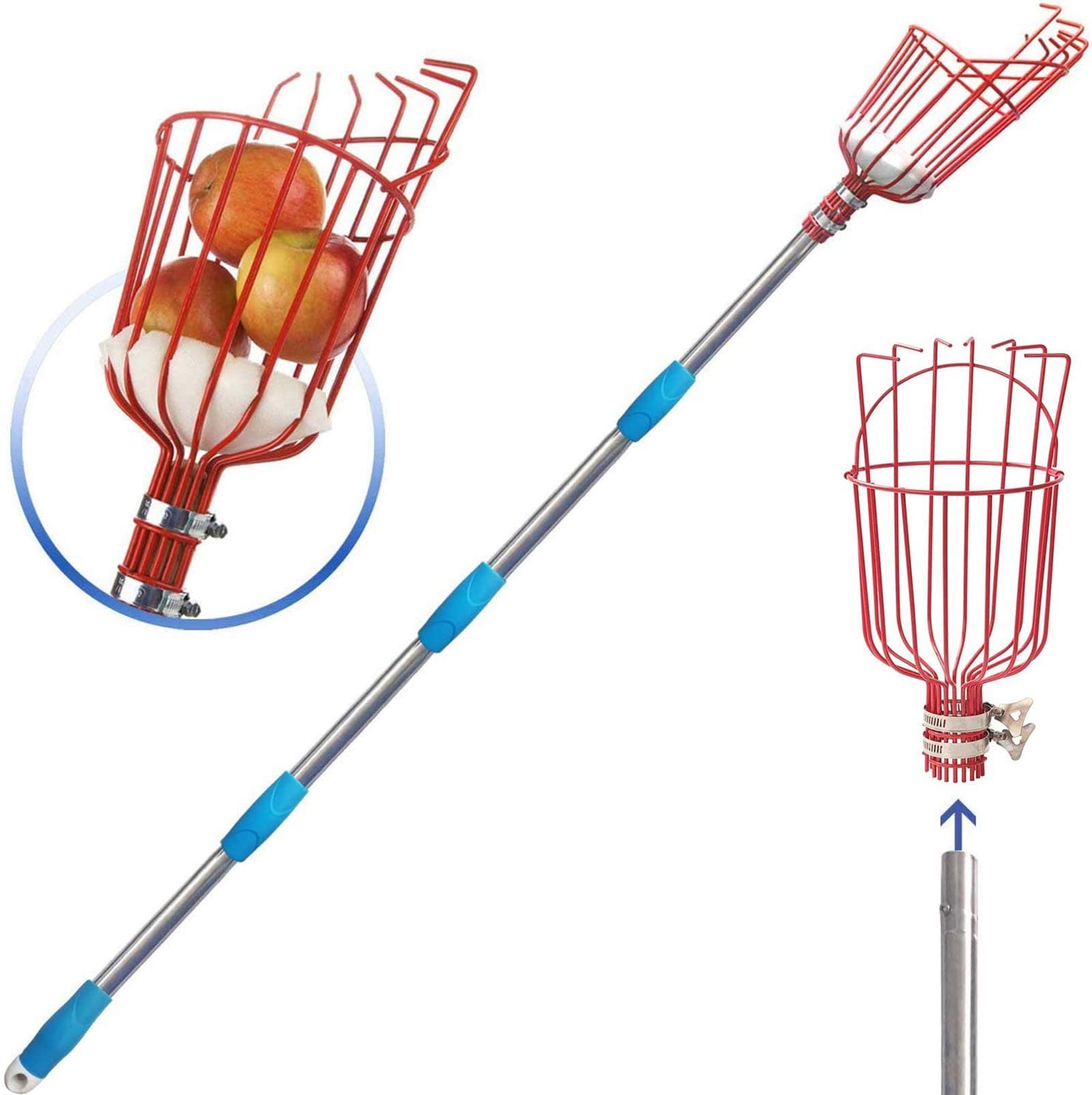 COCONUT Fruit Picker Tool, 5FT Fruit Picker with Basket Adjustable Long Handle, Easy to Assemble & Use Fruits Catcher Tree Picker for Getting Fruits - Ideal for Low & Medium Height Fruit Harvesting