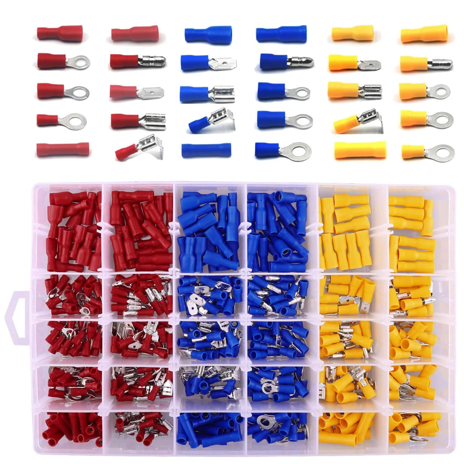 Generic 480pcs Insulated Crimp Terminal Set, Ring, Spade, Butt Terminals, Copper, PVC, TINPLATE Sheath, Red, Blue, Yellow, Solderless, Plastic Case