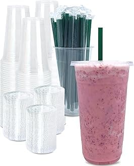 32 oz clear plastic cups with lids & straws
