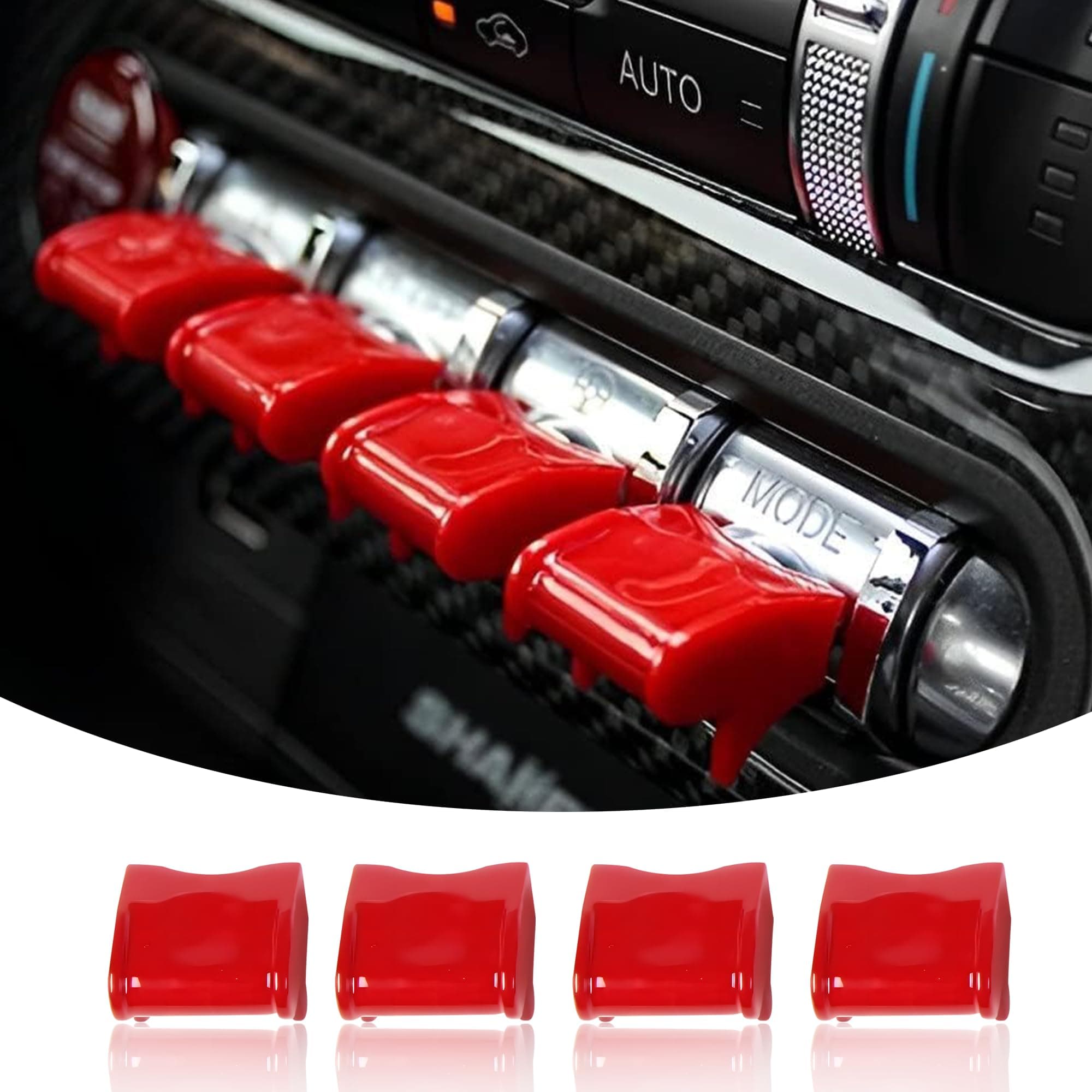 Center Console Dashboard Control Button Cover Trim Interior Accessories for Ford Mustang 2015-2022(4 Pack, Red)