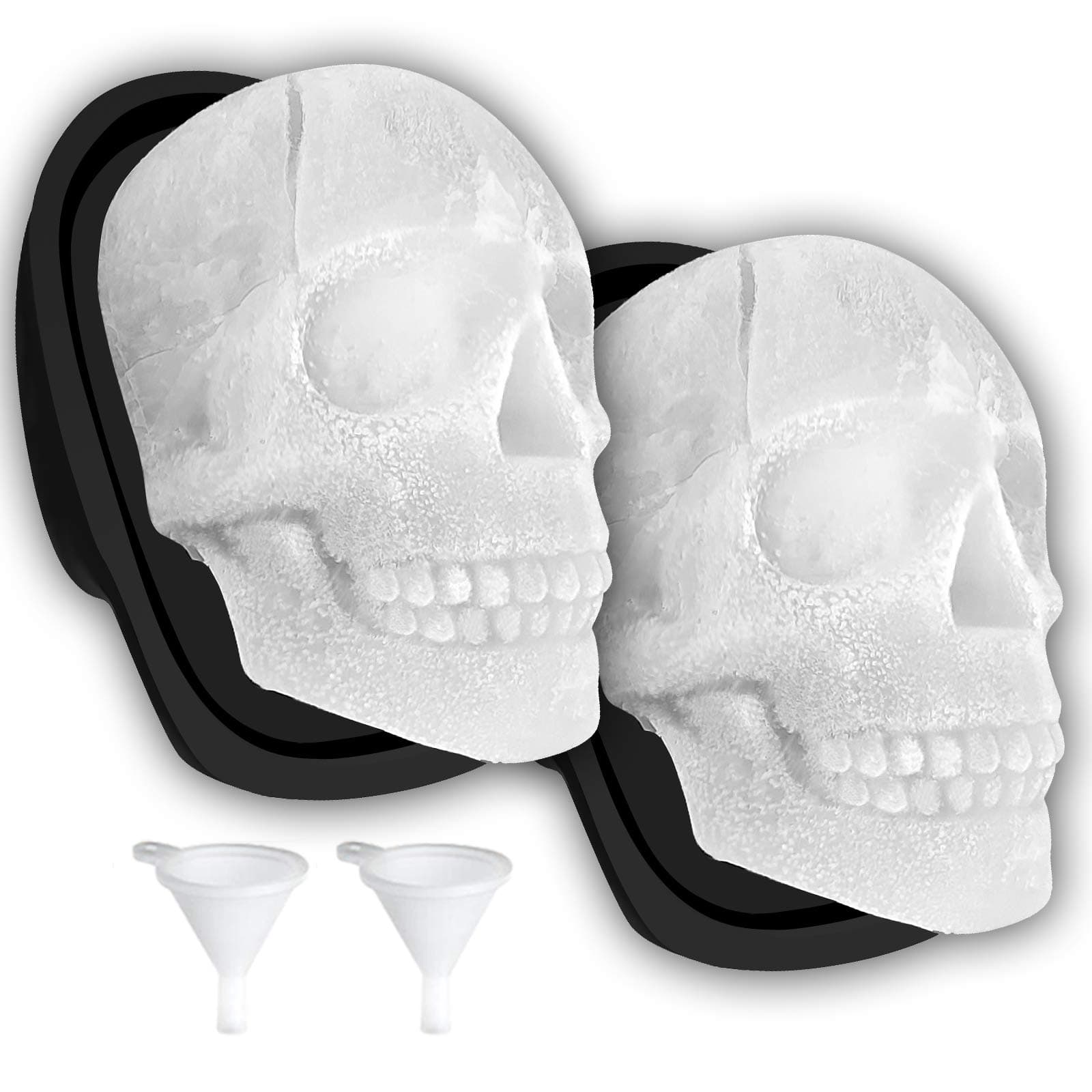 Extra Large 3D Skull Ice Cube Mold Silicone Ice Molds for Whiskey Ice Cube Trays with Funnel for Big Mouth Cup Skull Ice Maker with Resin Chocolate sugar Whiskey Ice Mold for Parties (2 PCS)