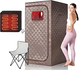 Portable Full Size Infrared Sauna, Personal Sauna for Home Spa, Home Spa Tent with Remote Control, Heating Foot Pad, Foldable Reinforced Chair, Detox Therapy (L 33.8" x W 33.8" x H 66.5")