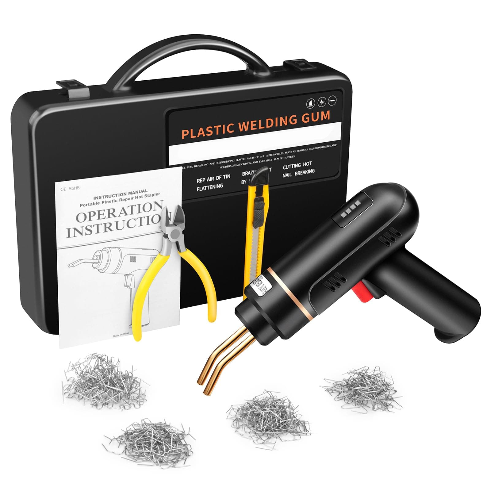 Eacam 200W Cordless Plastic Welder, Plastic Weld Kit with 200Pcs Hot Staples, Plastic Welder Tool Rechargeable Battery, Plastic Welder Repair Kit for Bumper Repair Plastic Repair Kit