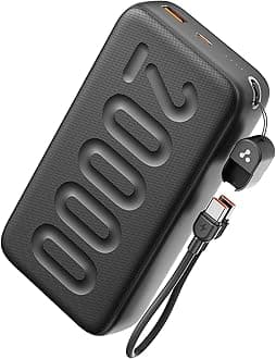 - 20000mAh Powerbank with in-Build Type C Cable, 22.5W Fast Charging, USB & Type C Output, Power Delivery, Quick Charge for iPhone, Android Mobile & Tablets, Earbuds, (Stylo N20, Black)