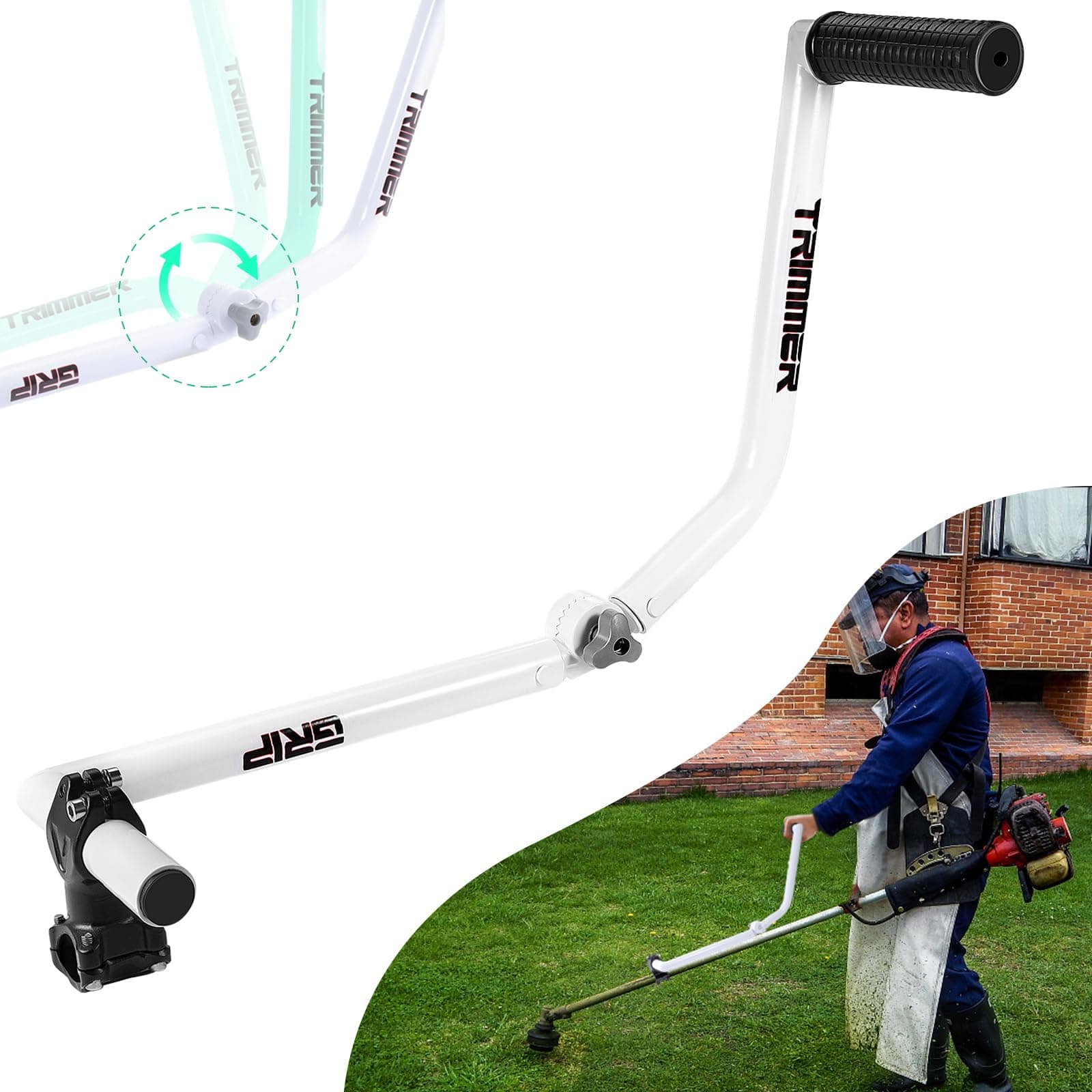 String Trimmer Handle Grip, Weed Eater Handle Bar Extension with Angle Converter, Ergonomic Trimmer Grip, Weedeater Handle, Lawn Trimmer Handle Grip for Lawn Care, Landscaping, Yard Trimming Edging