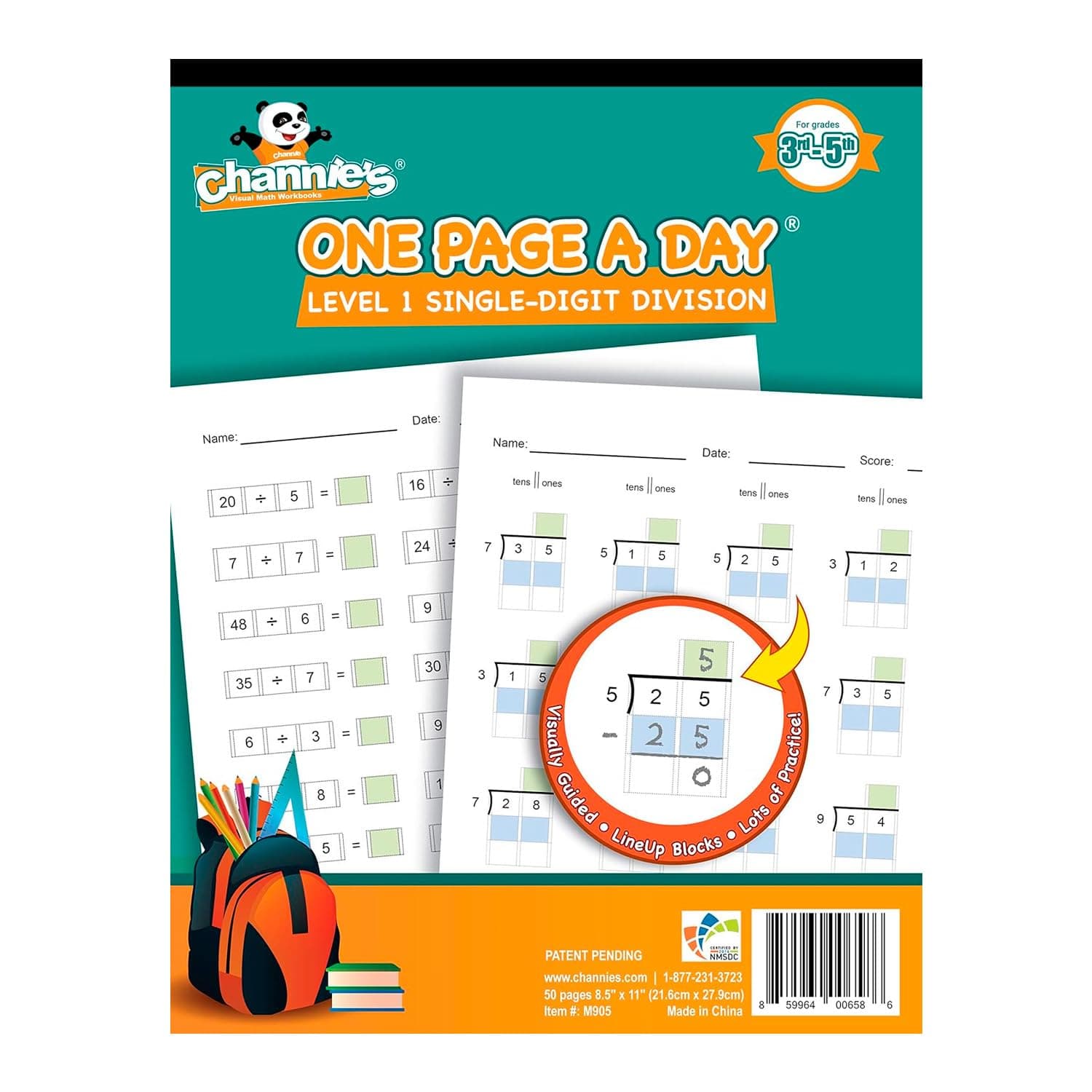 Channie’s One Page A Day Single Digit Level 1 Beginner Visual Division Workbooks for Easy Teaching & Learning Grade 3-5 Size 8.5” x 11” Summer School