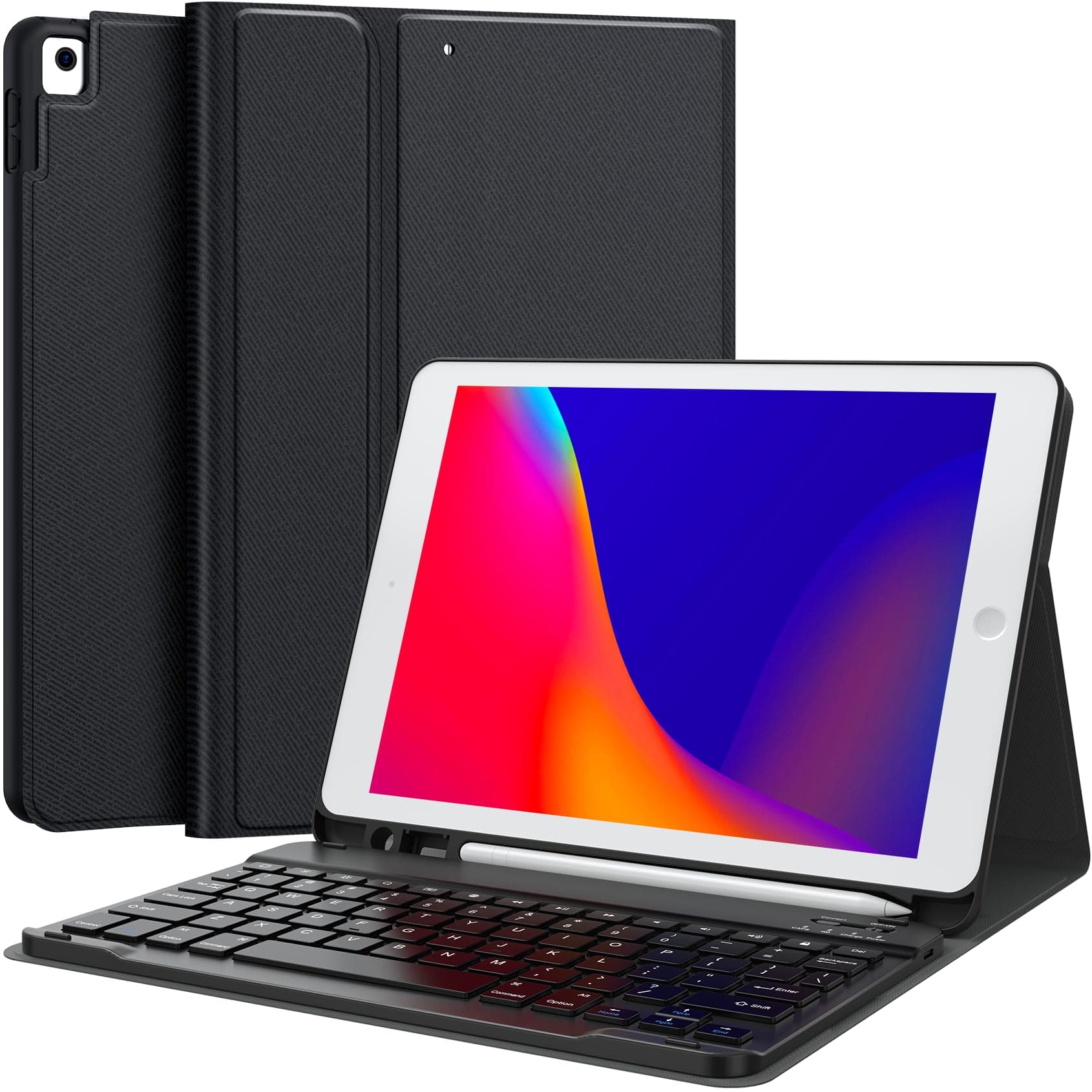 CHESONA Keyboard Case for iPad 9th Generation 2021 10.2 Inch, Detachable Wireless with Pencil Holder Stand Folio Keyboard Cover for iPad 9th Gen/8th Gen/7th Gen 10.2" (Black)