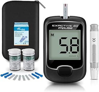 Diabetes Testing Kit Blood Glucose Monitor Meter Blood Sugar Tester with 50 Test Strips and 50 Lancets in mmol/L by Exactive EQ Impulse in mmol/L