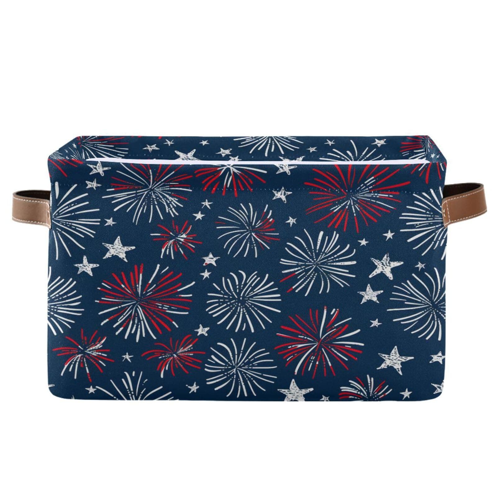 Fireworks Large Storage Basket Usa Independence Day Foldable Storage Box Organizer Bins with Handles for Bedroom Home Office
