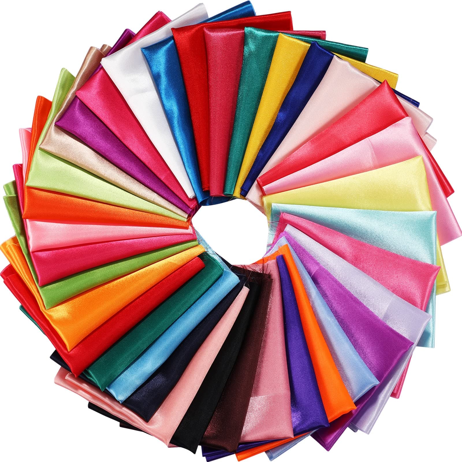 35 Pcs Satin Fat Quarter 35 Solid Color Silky Satin Patchwork Fabric for Bundle Lining Polyester Quilting Wedding Bridal Dress Table Decorations Costume Sewing Apparel Crafts (10 x 8 Inch)