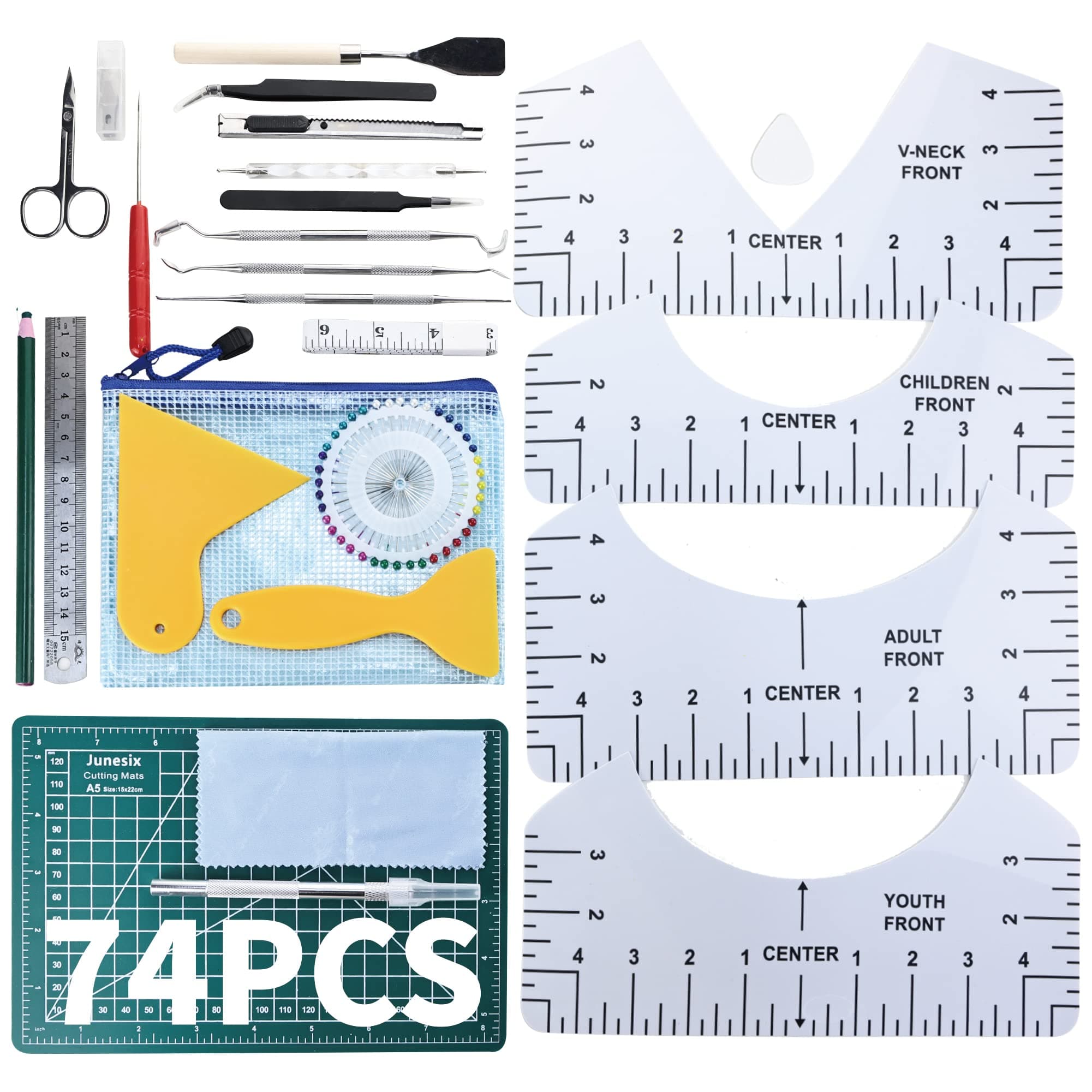 Weeding Tools for Vinyl: 74 Pcs Premium Vinyl Weeding Tools kit, Tshirt-Ruler Guide for Vinyl Alignment, Crafting Tools Craft Vinyl Tools and Accessories for Cameos/Lettering/Cutting/Splicing
