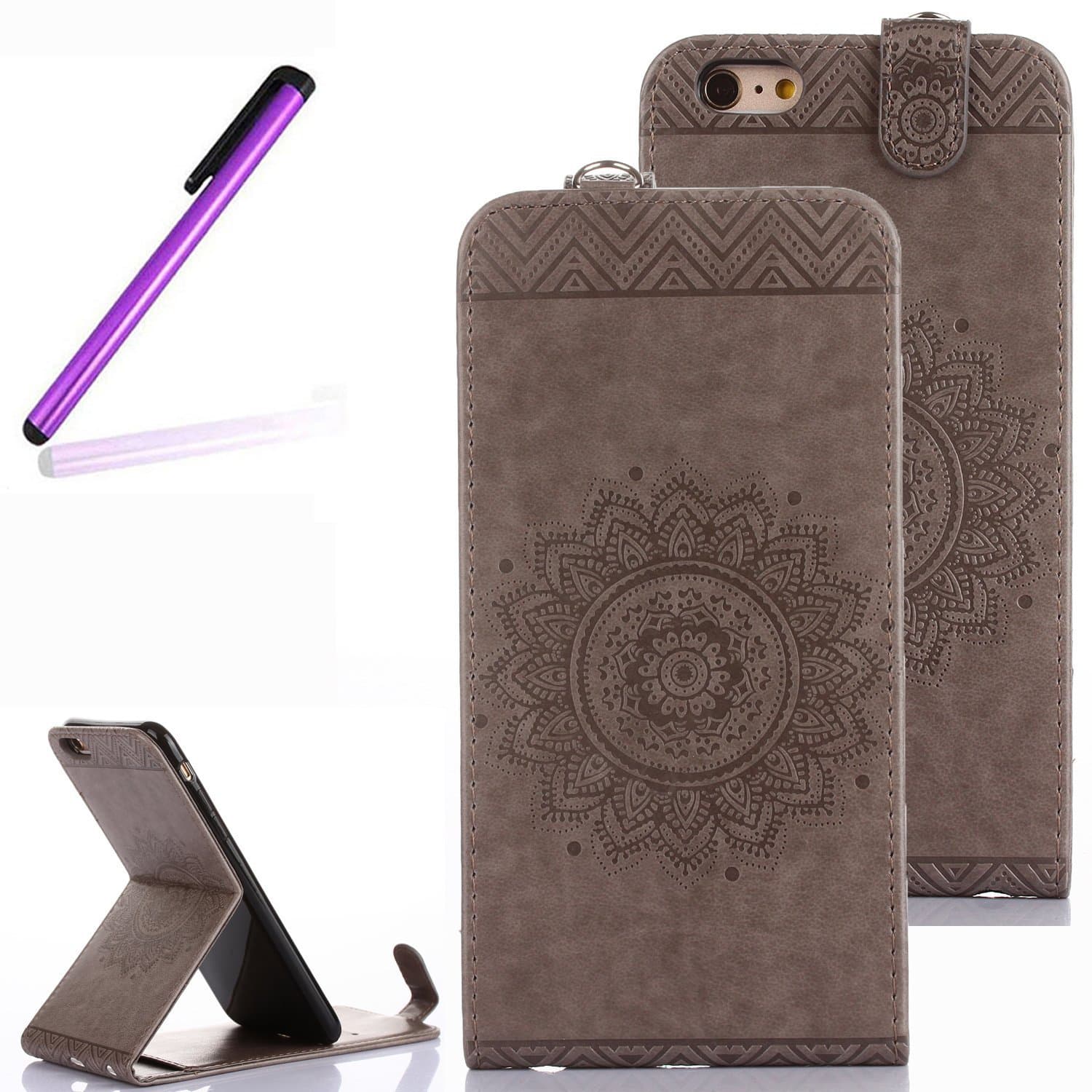 iPhone 5 Case,iPhone 5S Stand Case,iPhone SE Case,LEECO Vertical Flip Soft PU Leather Wallet Magnetic Closure with Credit / Business Card Holder for Apple iPhone 5 / 5S / SE Totems Grey