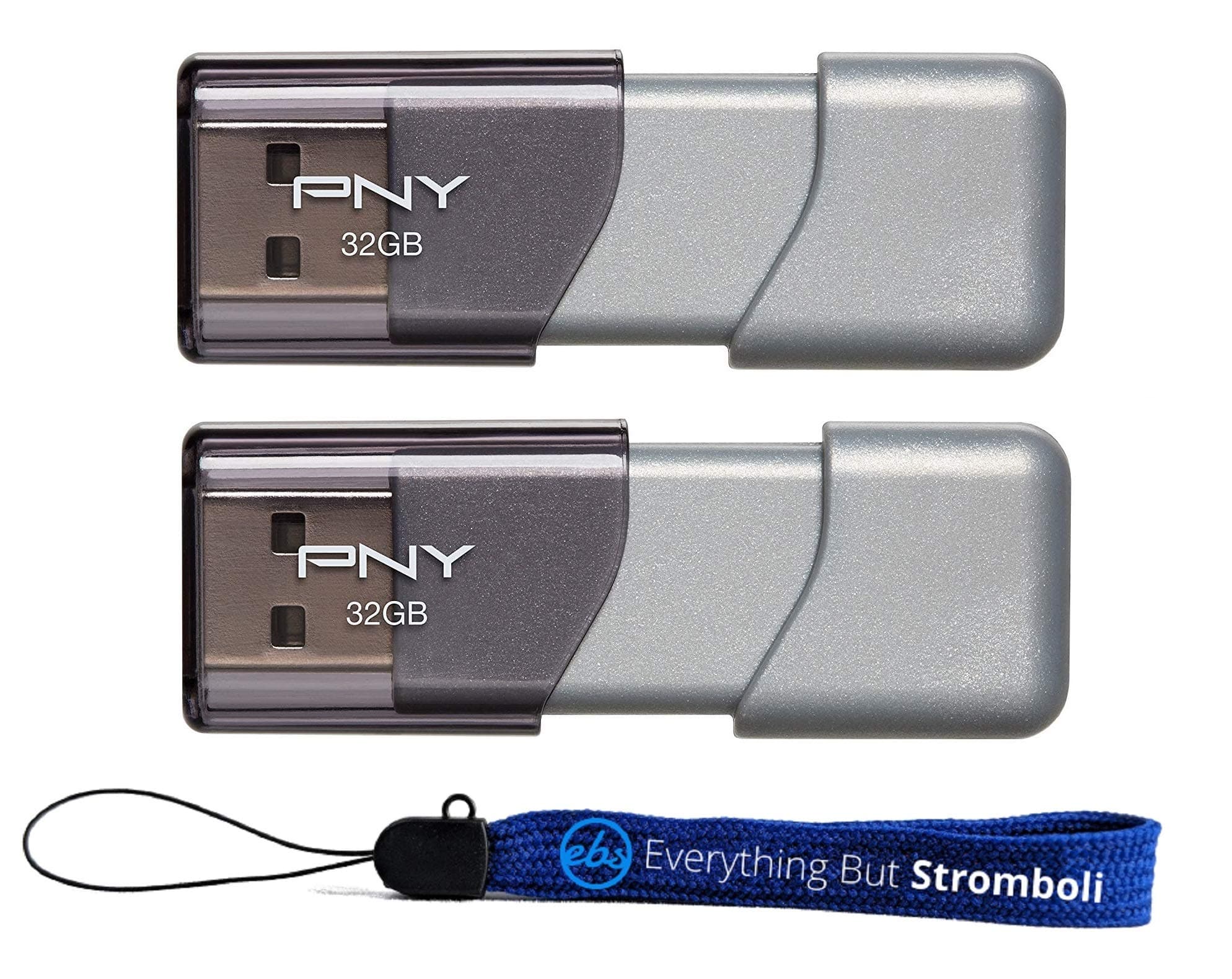 USB 3.0 Flash Drive Elite Turbo Attache 3 Two Pack Bundle with (1) Everything But Stromboli Lanyard (32GB 2 Pack, Gray)