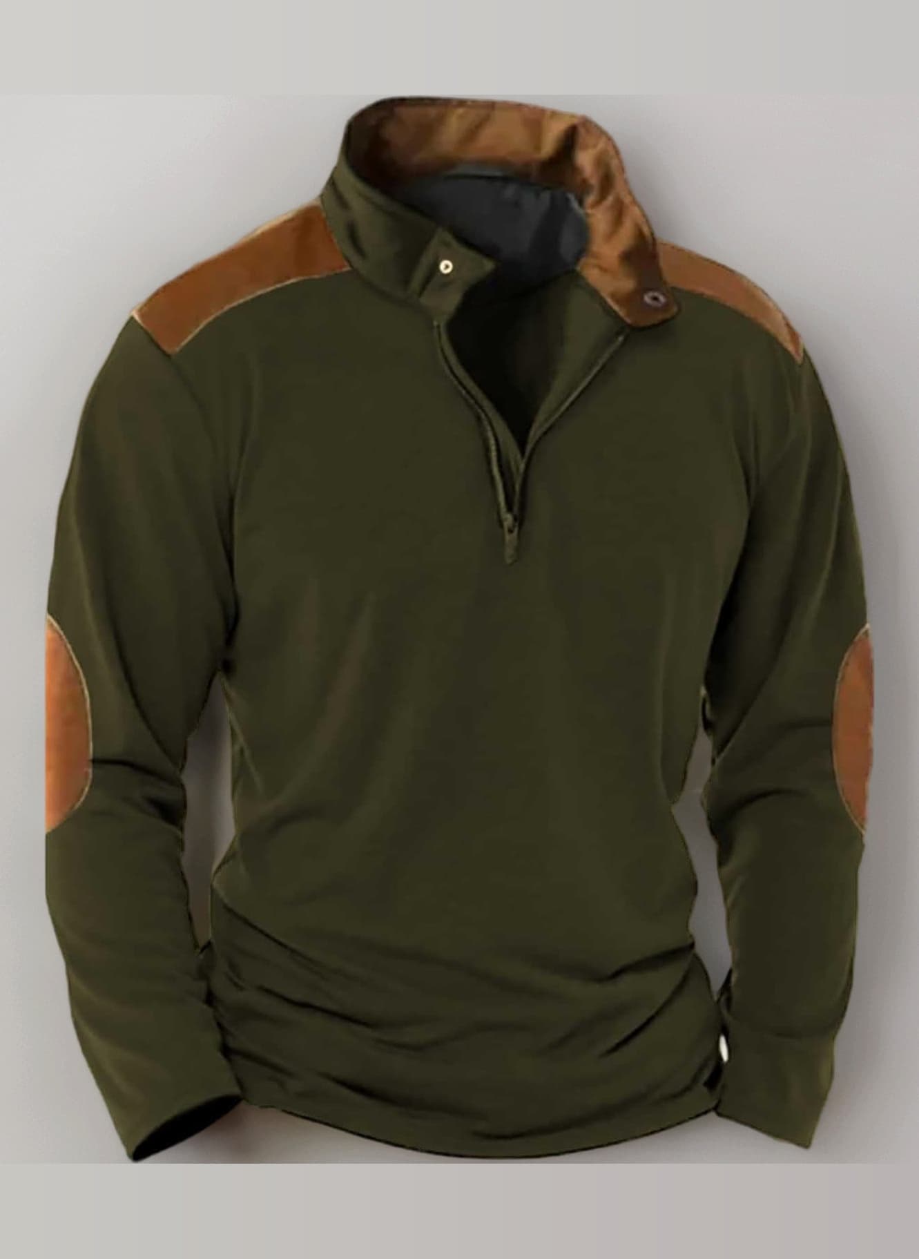 Men's Sweatshirt with Stand-Up Collar, Half Zip Pullover, Men's Cotton, Work Jumper, Colour Contrast Sweatshirt with Elbow Pads, Sweater Baggy Hoodie, Without Hood, Sweat Jacket