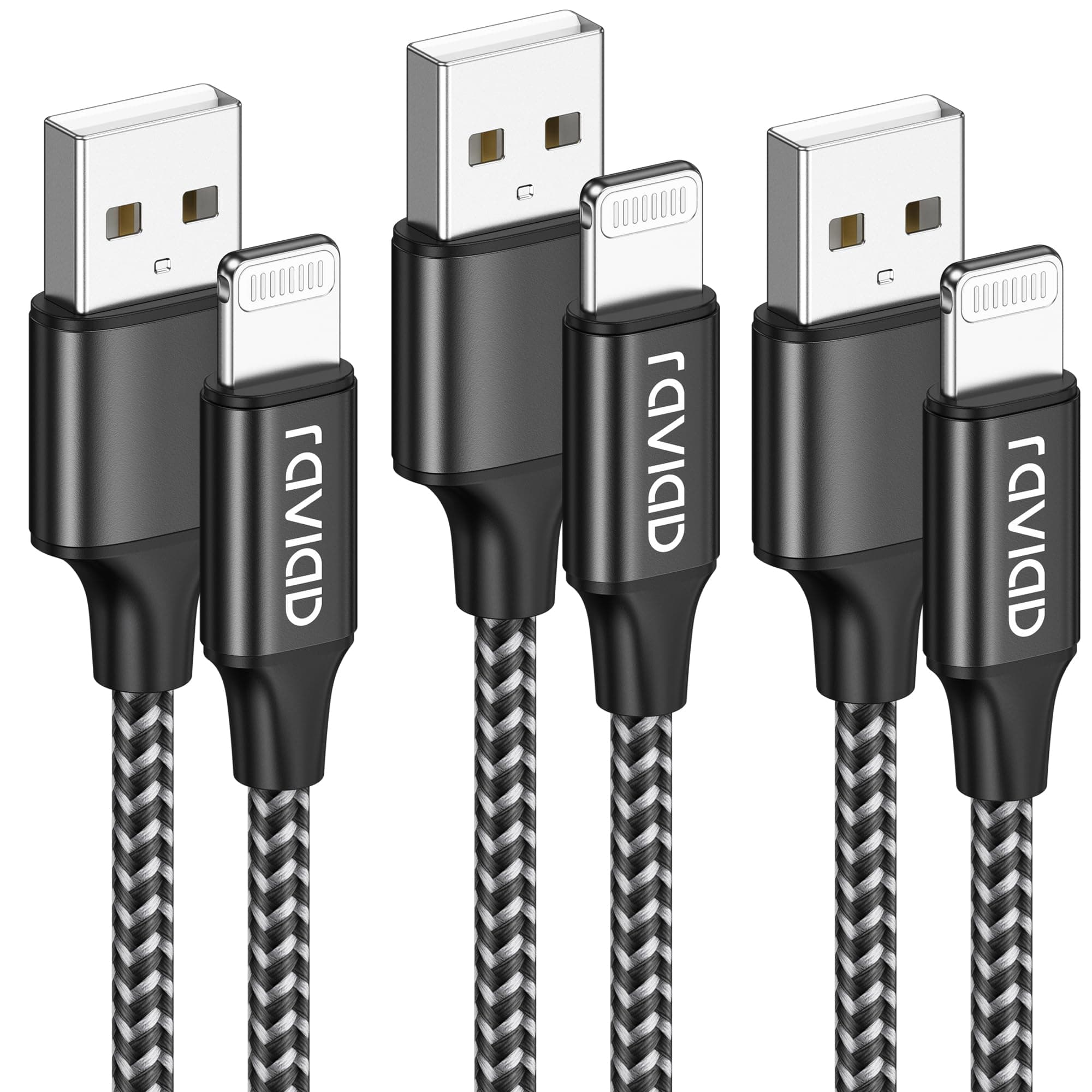 iPhone Charger Cable 3Pack 1M/3.3FT [MFi Certified] Nylon Braided Lightning Cable Fast Charging&Sync Lightning Charger for iPhone 14 13 12 11 Pro Max X XS XR 10 8 7 Plus 6 6s 5s SE 2020, Black
