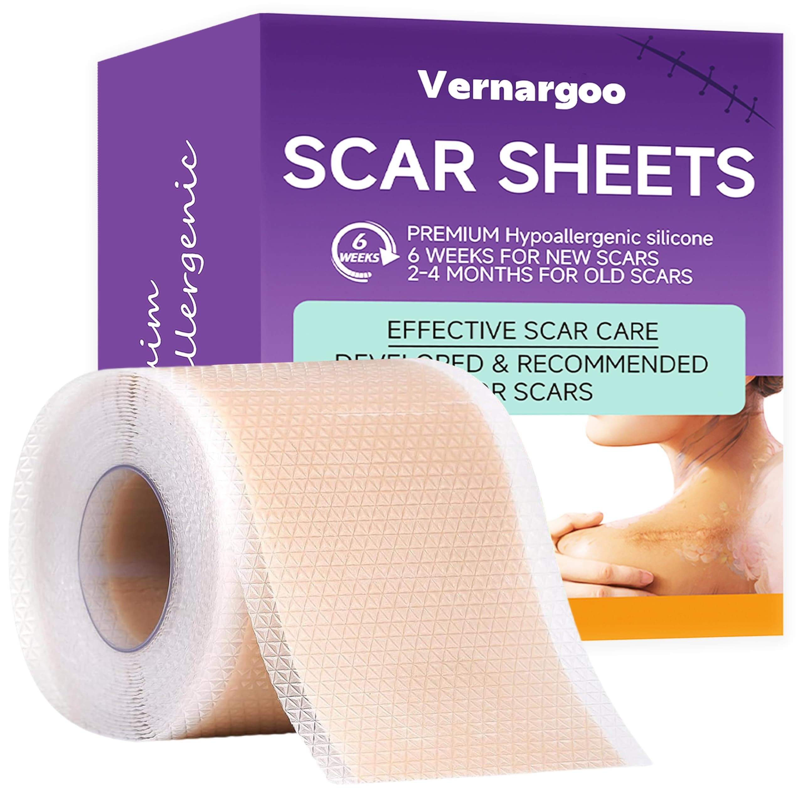 Silicone Scar Sheets,(1.6" X 120" Roll- 3M) Silicone Scar Tape for Surgical Scars,Silicone Scar Removal Strips for Surgical,C-Section,Tummy Tuck,Keloid Scars Keloid Bump Removal