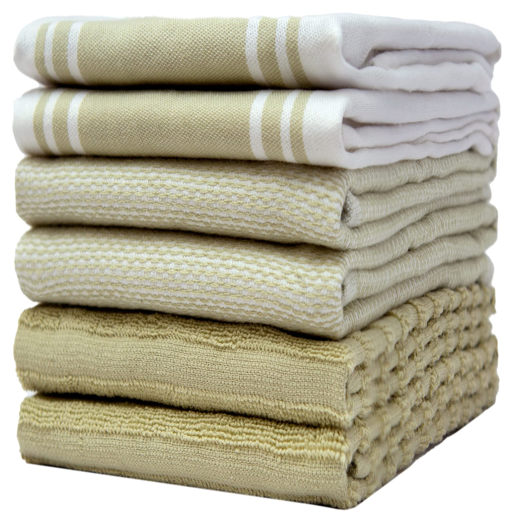 Premium Kitchen Towels (20”x 28”, 6 Pack) | Large Cotton Dish Towels | Flat & Terry Highly Absorbent Kitchen Linen Set with Hanging Loop | Wide Stripe Sage Green