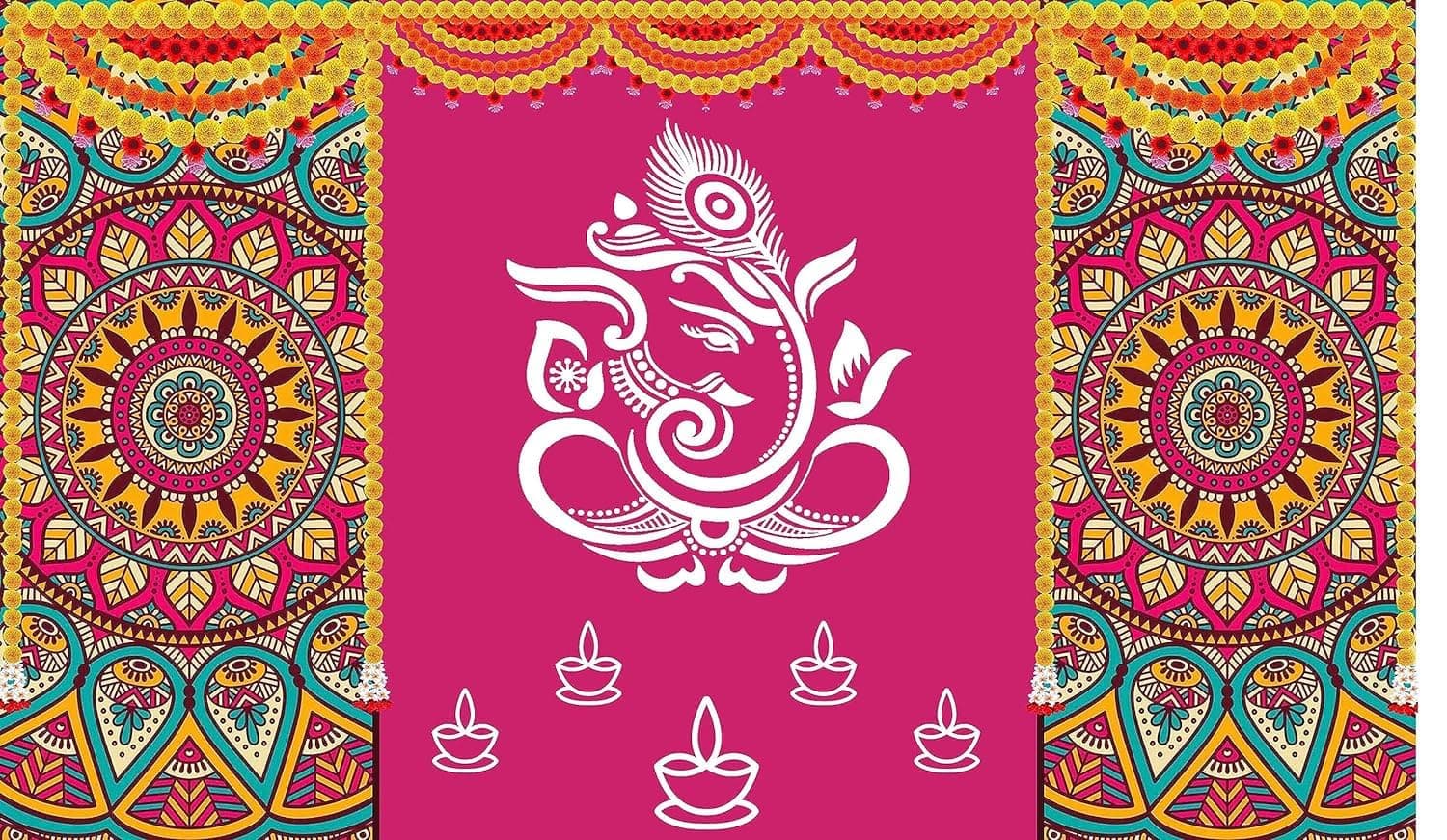 Aditri Creation Decorative Backdrop Cloth Ganeshji Design Backdrop Curtain Cloth Hanging on Wall for Indian Traditional Background Pooja Decoration (Size:-96"X60")(Multicolour)