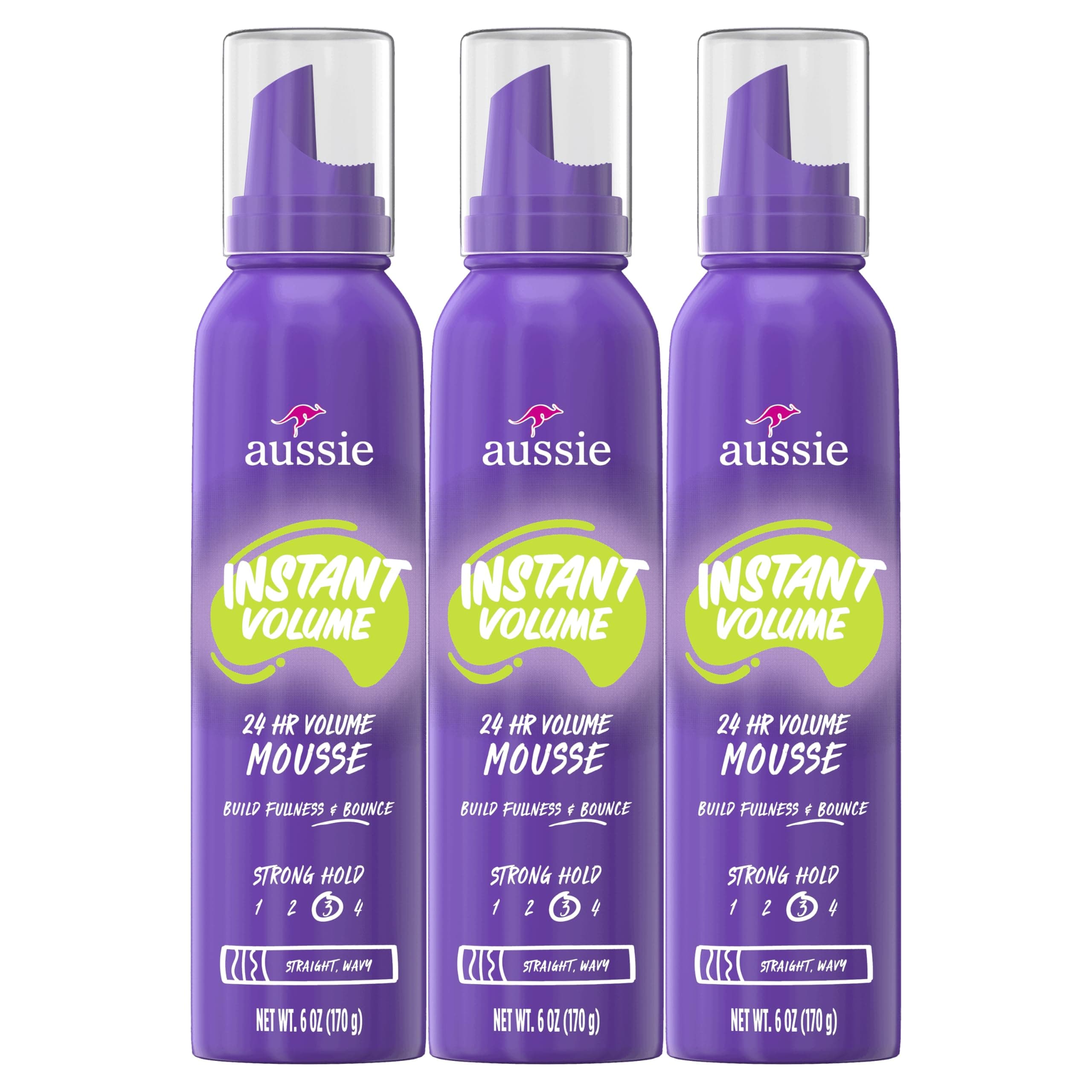 Aussie Instant Volume Mousse Triple Pack, 24-hour Volume Mousse, 6 oz
