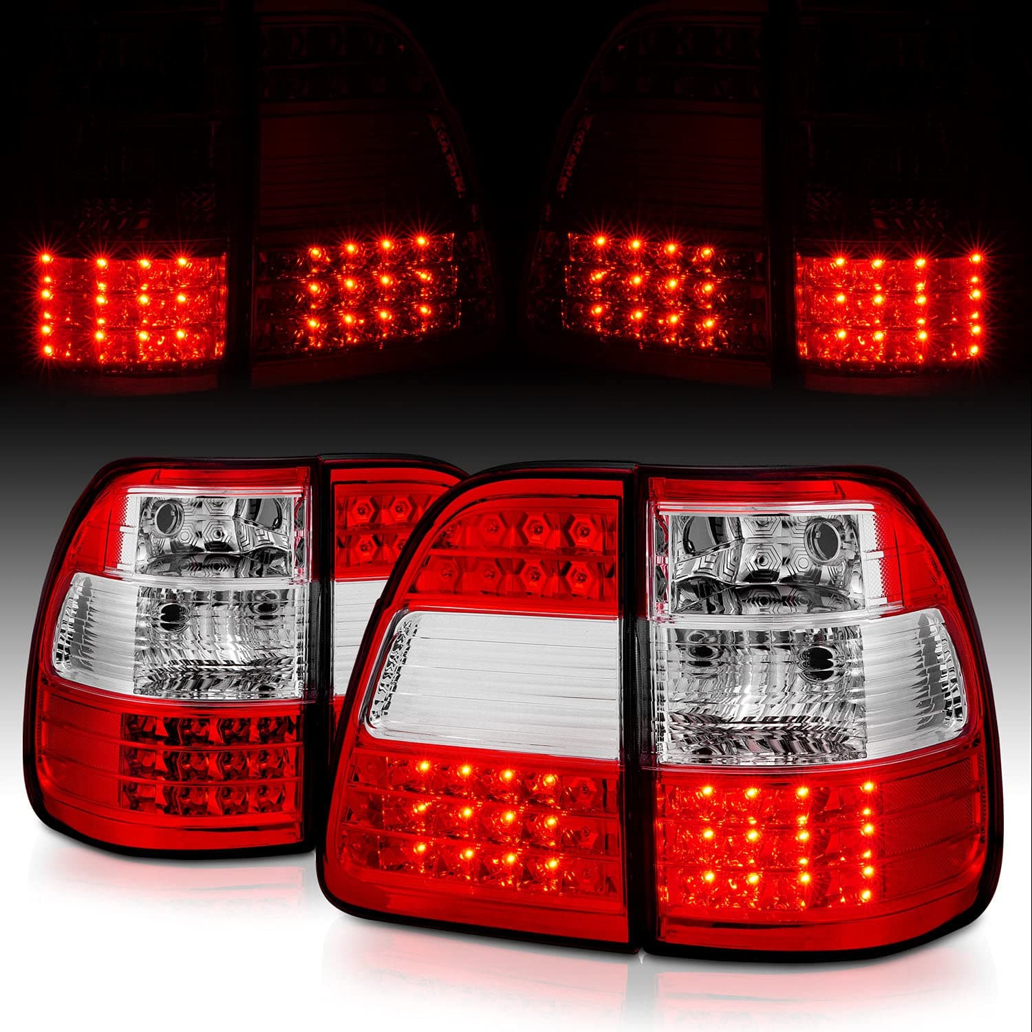 AmeriLite Red/Clear LED Replacement Brake Tail Lights Set For 98-05 Toyota Land Cruiser - Passenger and Driver Side