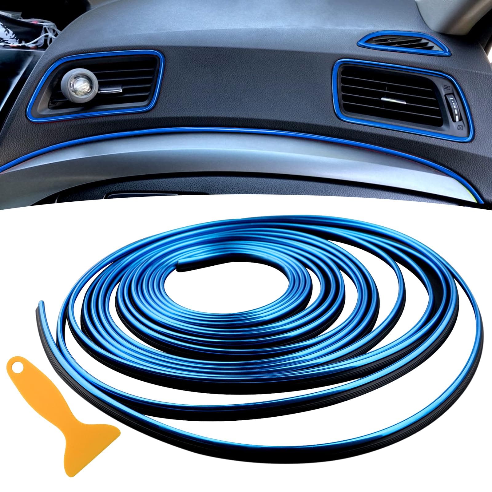 Spurtar Car Interior Trim Strips - 16.4ft/5M Universal Blue Car Decor Car Gap Fillers Automobile Molding Line Decorative Accessories DIY Flexible Strip Garnish Accessory with Installing Tool