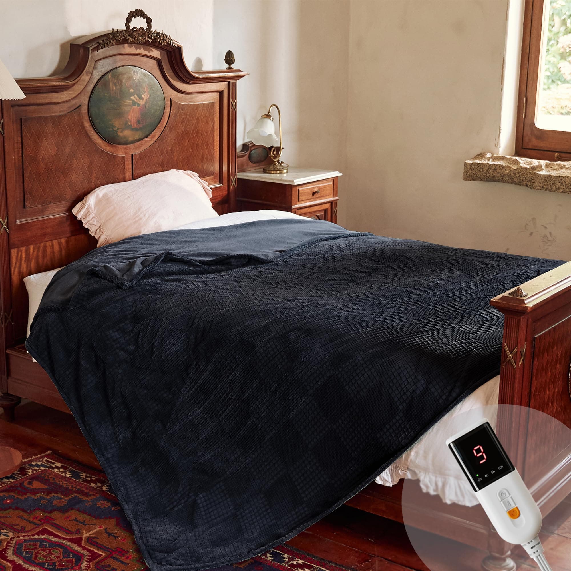 Electric Blanket Full Size 72''X84'' - Heated Blanket with Single Control Fast Heating 9 Heating Levels & 10 Hours Auto Off,ETL Certified Machine Washable (Black)