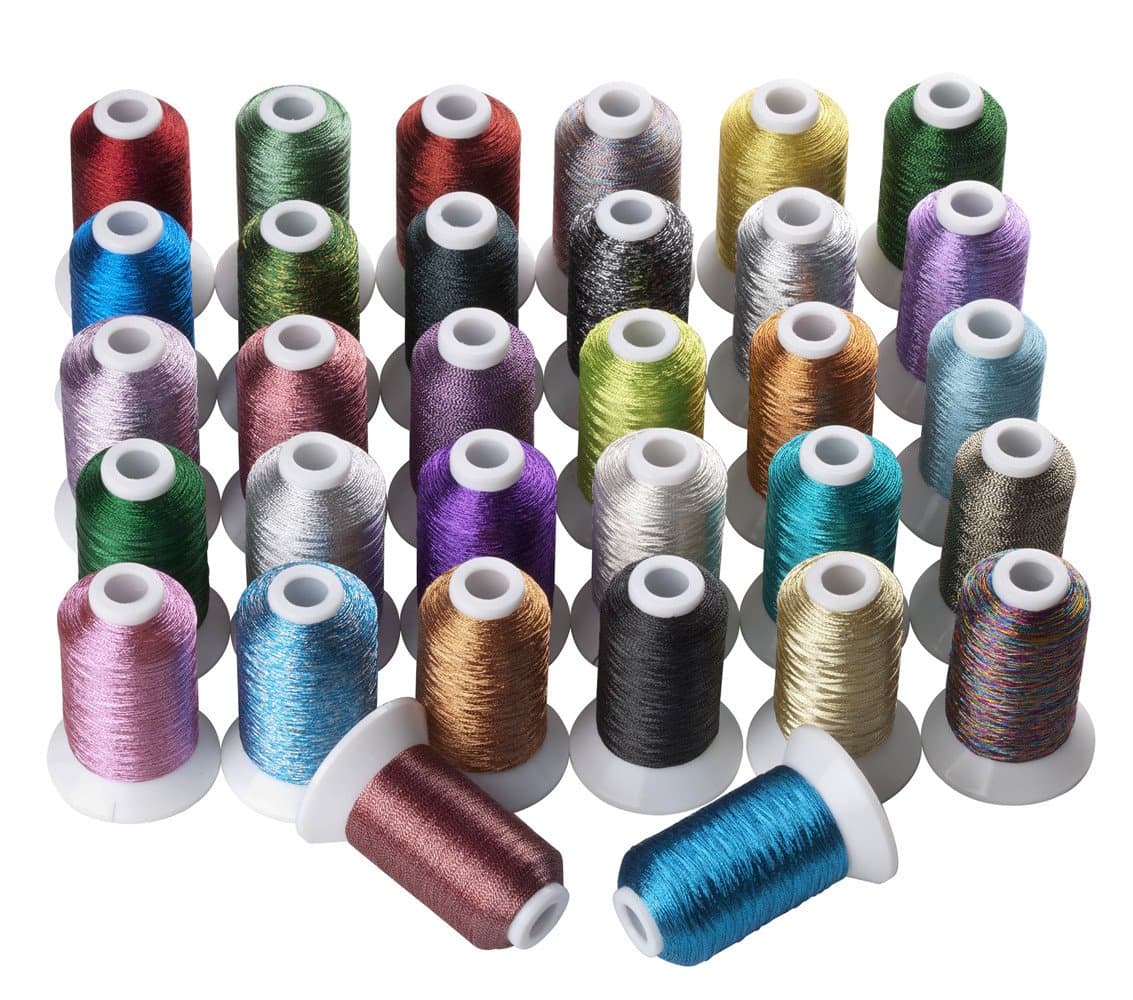Simthread 32 Colors Metallic Machine/Hand Embroidery Thread 500 Meters Each for Brother Janome Pfaff Babylock Singer Bernina Husqvaran and Most Home Embroidery Machines