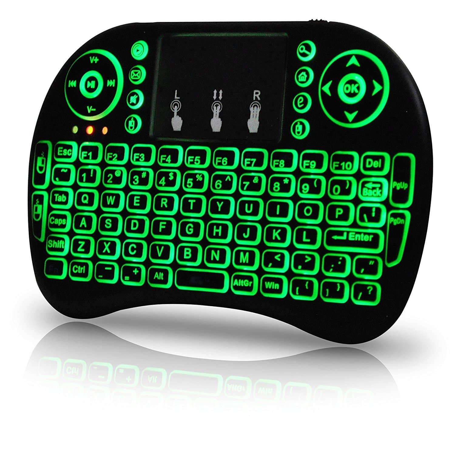 Universal i9+ 2.4Ghz USB Wireless Keyboard Mouse for Linux Chrome Mac Windows 10 Computer or Android TV Box - Rechargeable Battery - Backlit, Red/Green/Blue