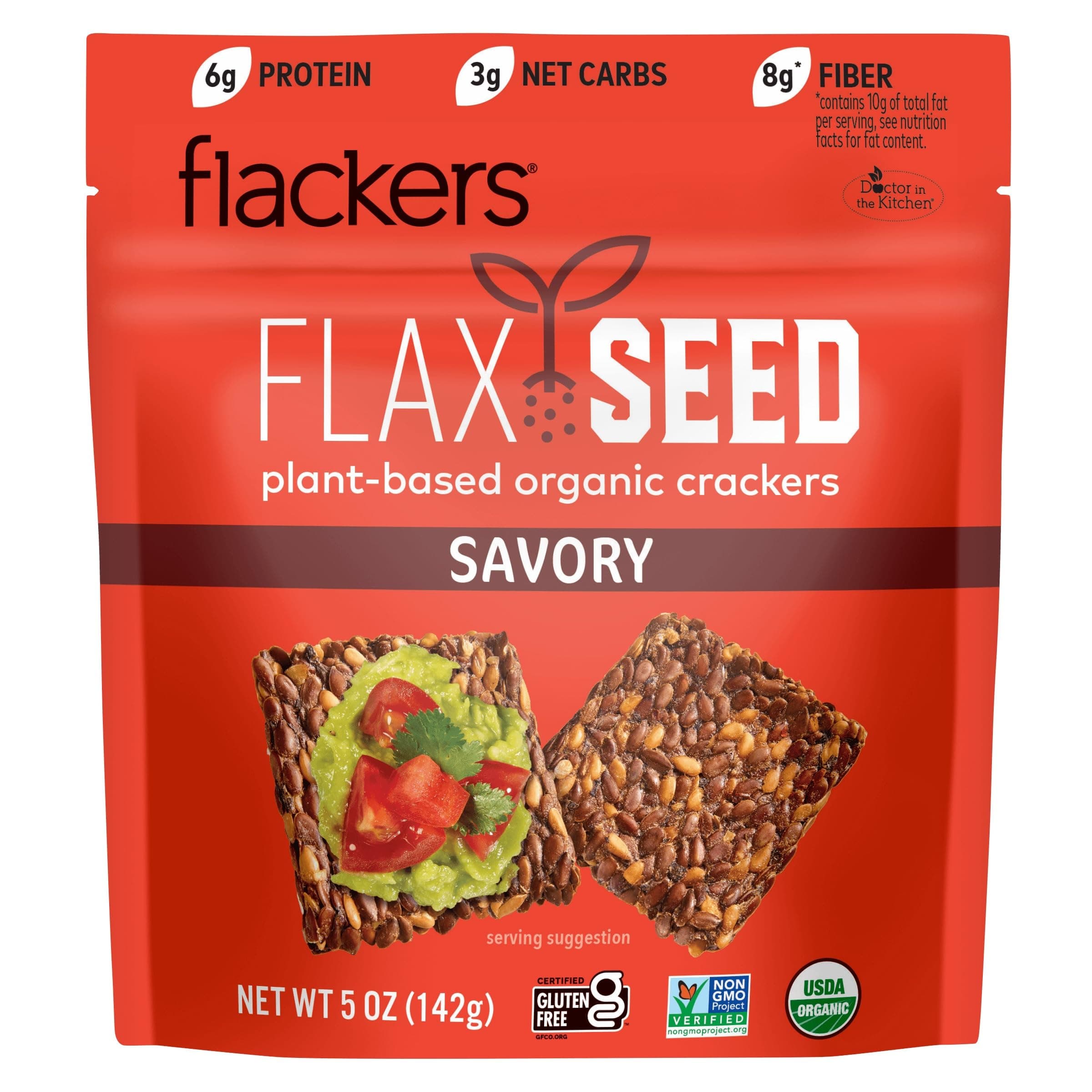Flackers Flax Seed Crackers, Savory, 5 oz (142 g)
