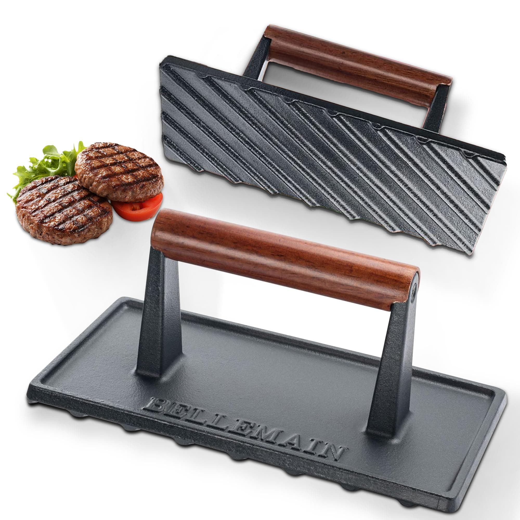Bellemain Bacon Press Rectangle | Heavy-Duty Cast Iron Grill Press for Perfectly Seared Bacon, Steak & Sandwiches | Equalized Weight Distribution