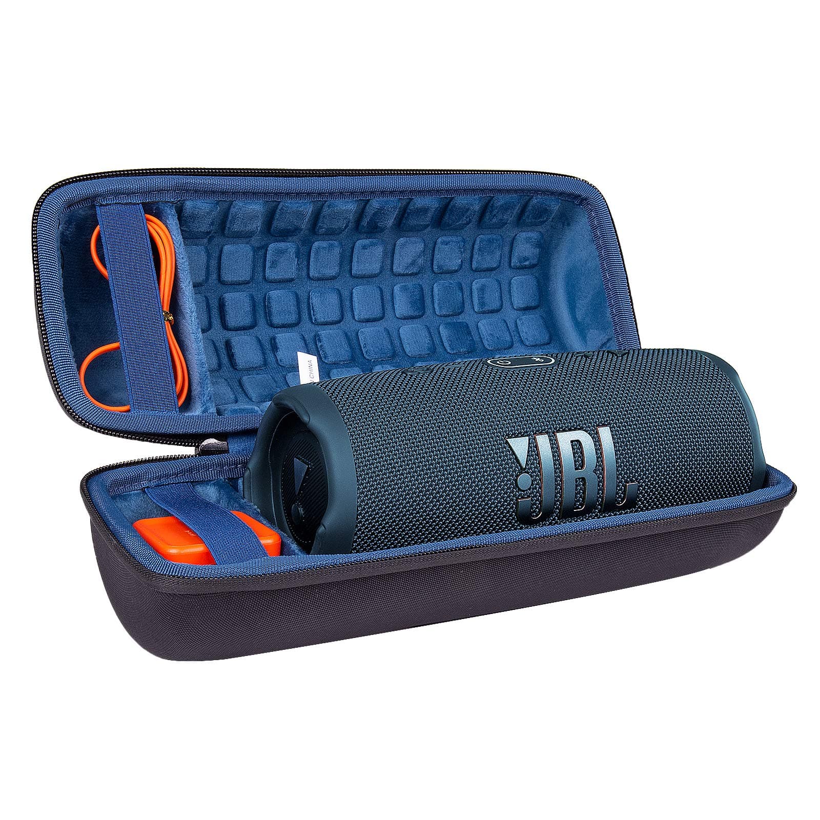Hard Travel Case Replacement for JBL Charge 4 / Replacement for JBL Charge 5 Waterproof Bluetooth Speaker (Ouside Black and Inside Blue)