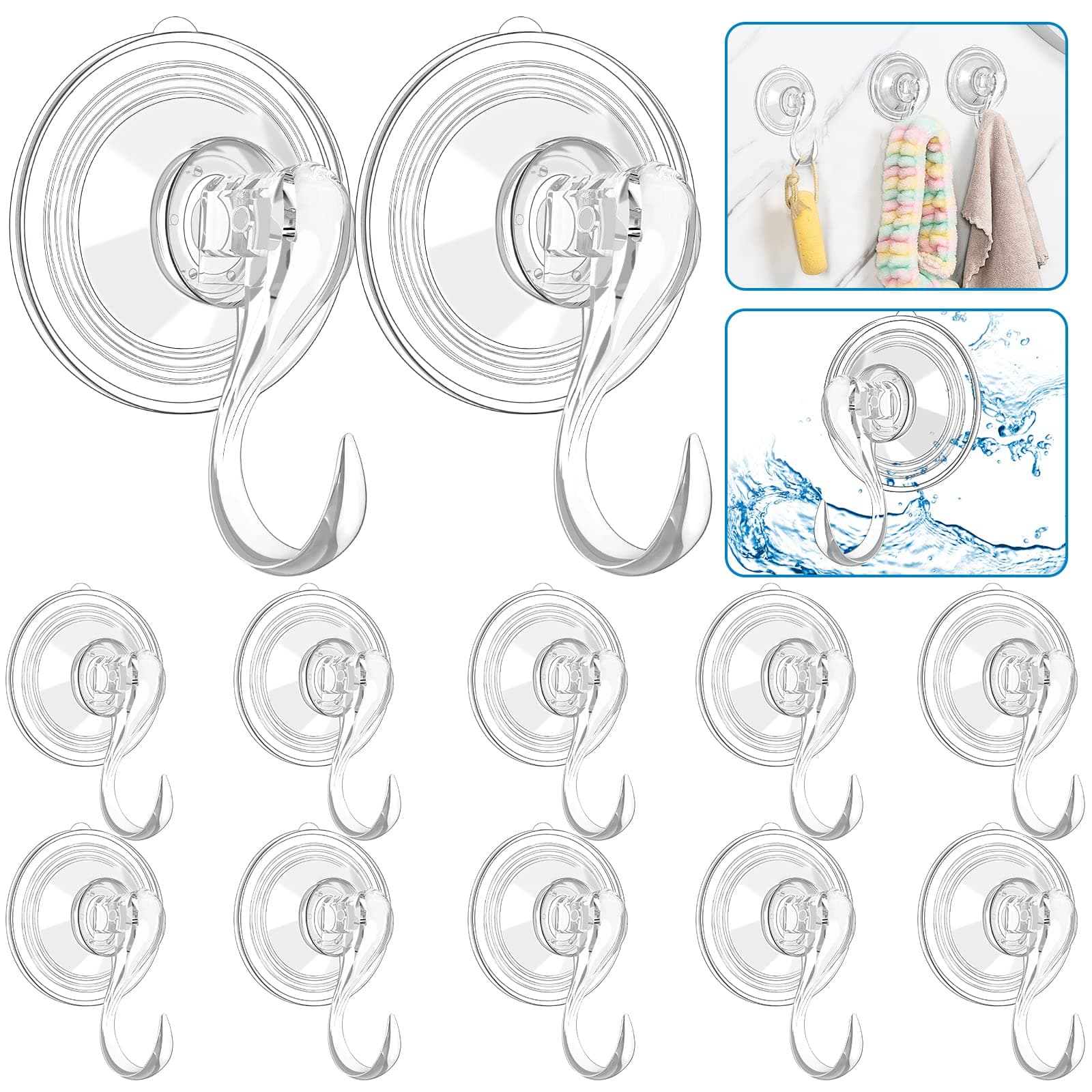 AROIC Suction Cup Hooks, 12 Pack Heavy Duty Vacuum Hooks for Shower, Towel, Kitchen, Bathroom, Glass Wall, Window