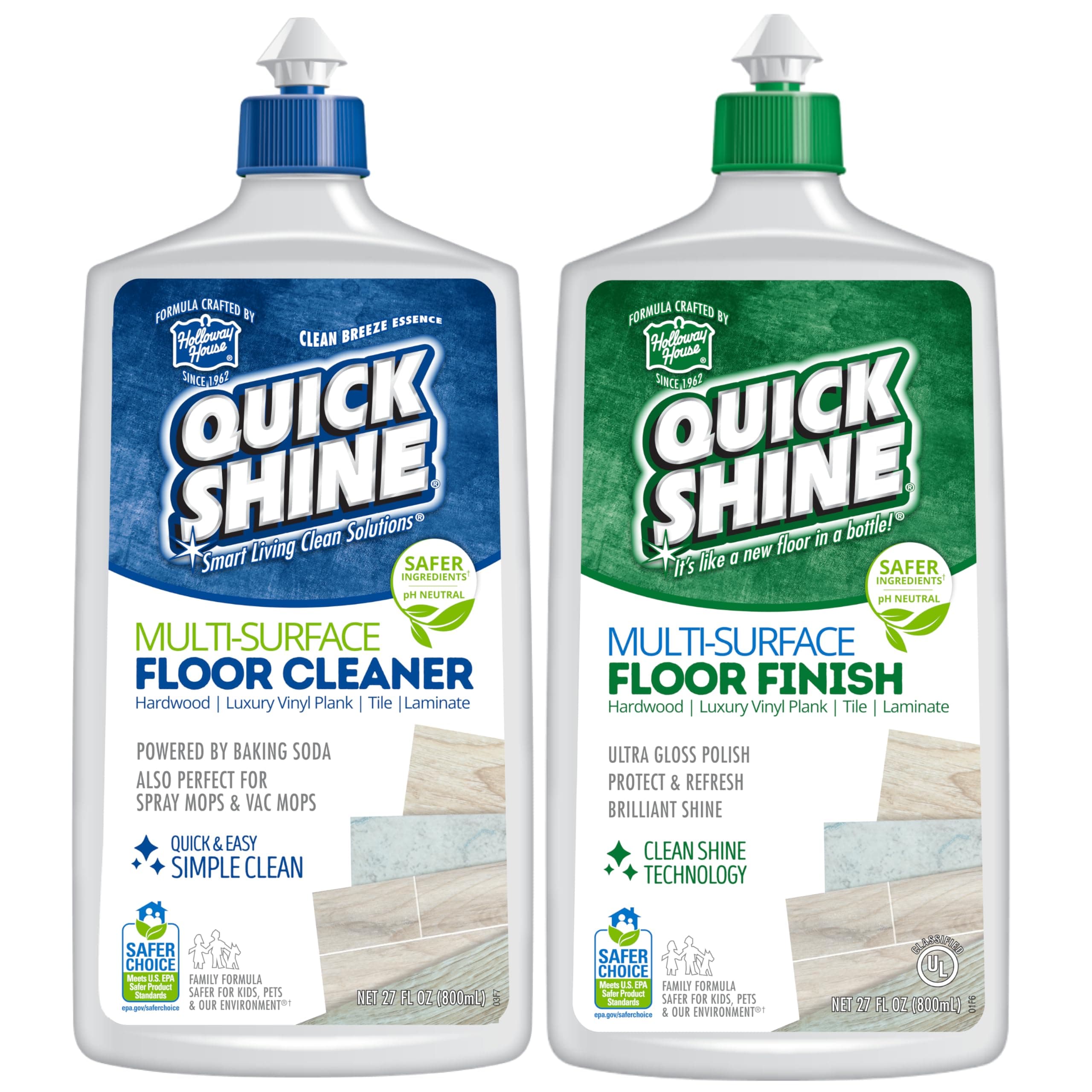 Multi Surface Floor Cleaner & Floor Polish w/Clean Shine Technology 2-27oz Bottles | Use on Hardwood, Laminate, Luxury Vinyl Plank, Tile & Stone | Safer Choice Formulas