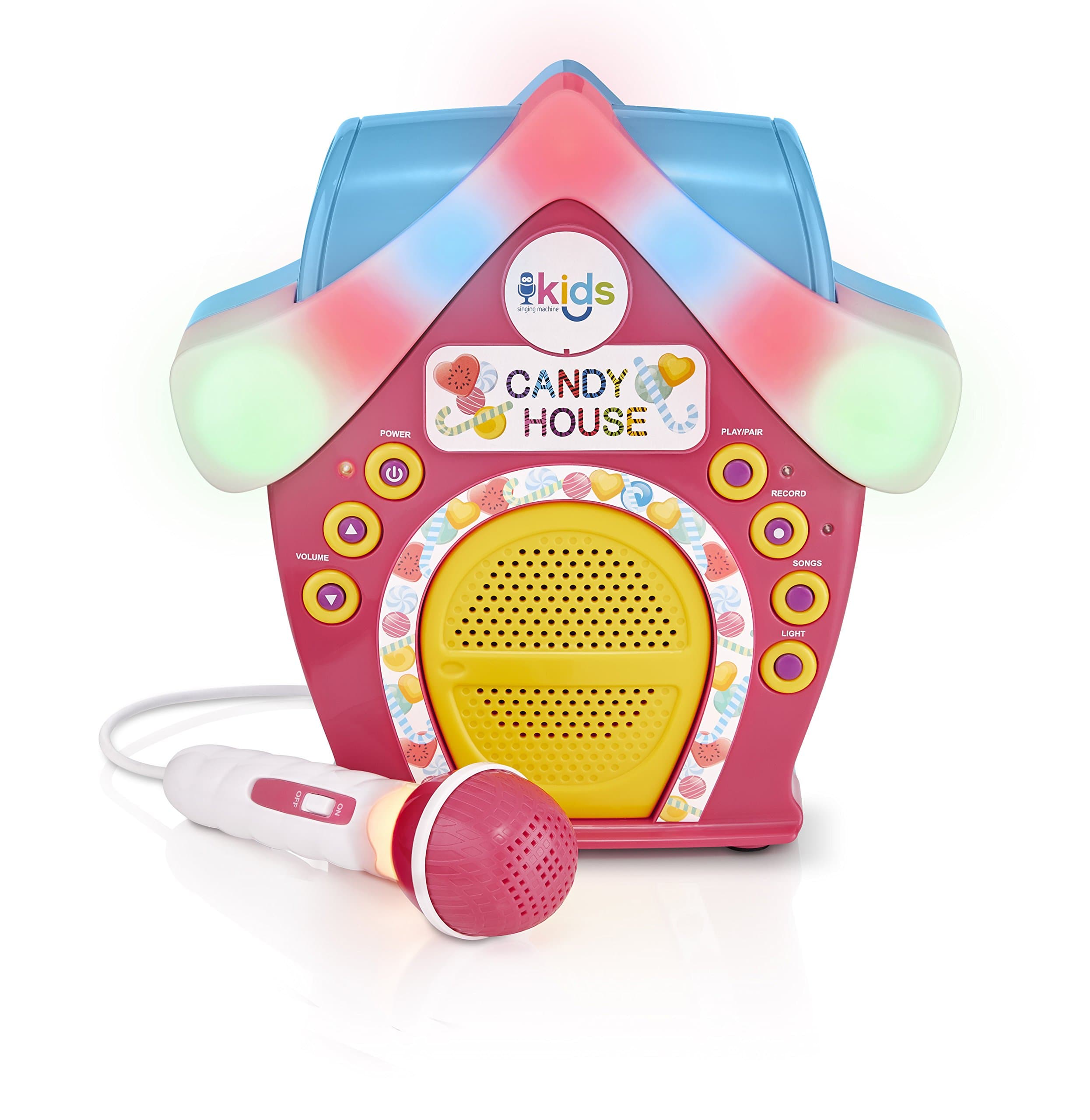 Singing Machine Kids Candy House Portable Bluetooth Sing-Along Speaker with LED Lit Microphone and Rooftop (SMK470)