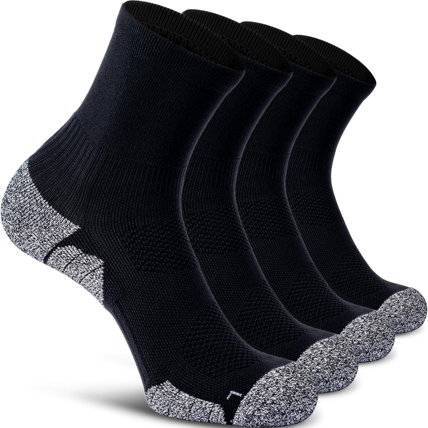 CWVLC Compression Athletic Quarter Socks Cushioned (4-Pair) for Men Women Kids, 4-pairs Black, X-Large