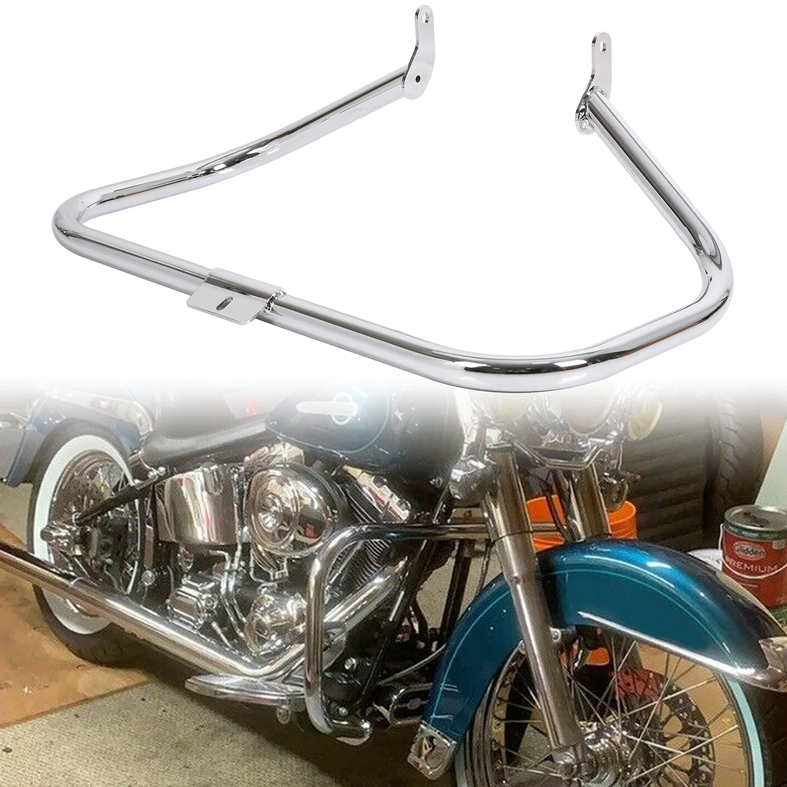 Chrome Engine Guard Highway Crash Bar Compatible with 2000-2017 Harley Heritage Softail Fat Boy Springer FLST Replacement for HD49004-00
