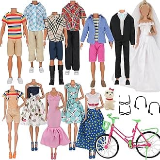 33pcs Doll Clothes and Accessories for 12 Inch Boy Girl Dolls 20 Clothes Shirt Jeans Suit Wedding Dress Glasses Earphones Dog Bike for 12 Inch Boy Girl Dolls
