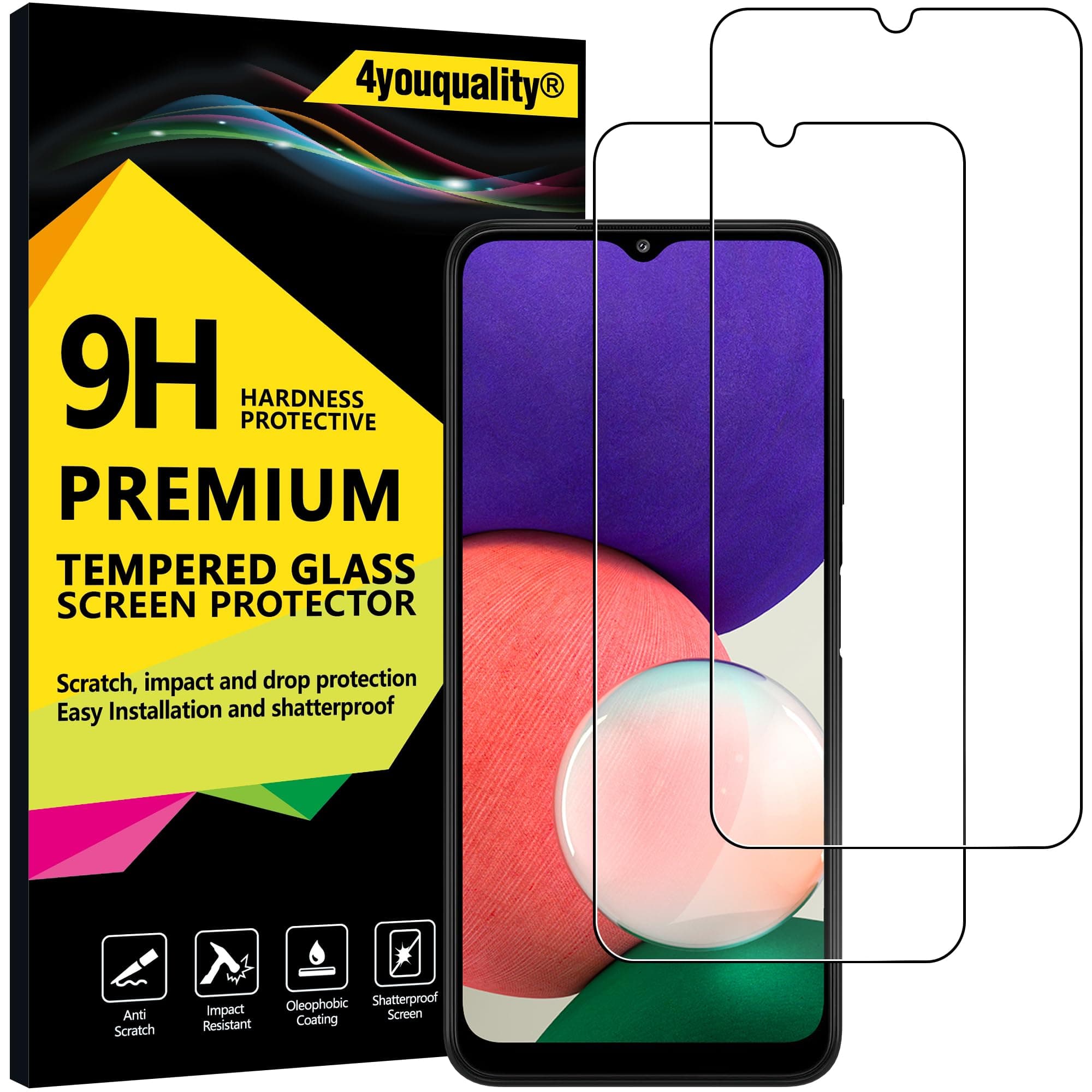 4youquality Screen Protector for Samsung Galaxy A22 5G/A22S 5G, Tempered Glass Film, 2-Pack, [LifetimeSupport][Impact-Resistant][Anti-Scratch]