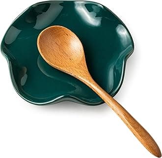Ceramic Spoon Rest for Kitchen Counter, Spoon Holder for Stove Top Coffee Bar, Cooking Utensil Holder, Cute Flatware Rests Heat Resistant & Dishwasher Safe for Housewarming Gifts, Dark Green