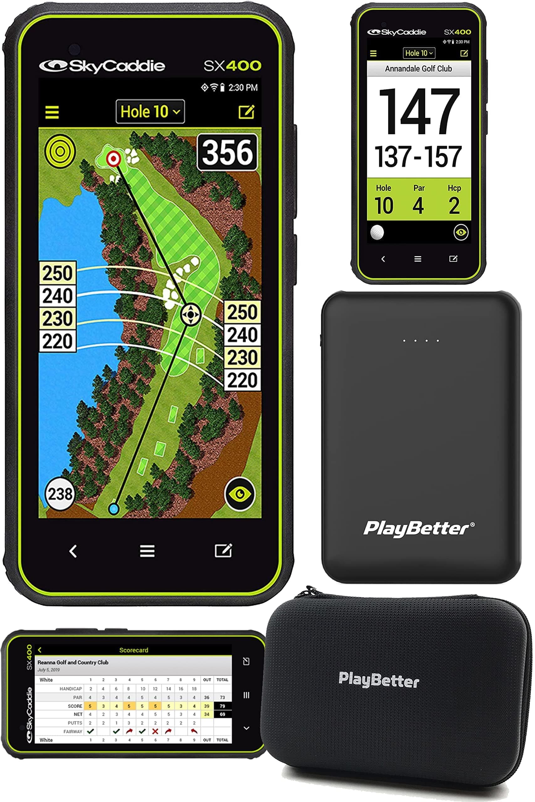 SkyCaddie SX400 Handheld Golf GPS Power Bundle - Rugged & Touchscreen Golf GPS Rangefinder, 4" Display, 35,000 Maps with PlayBetter 5000mAh Portable Charger & Protective Hard Case
