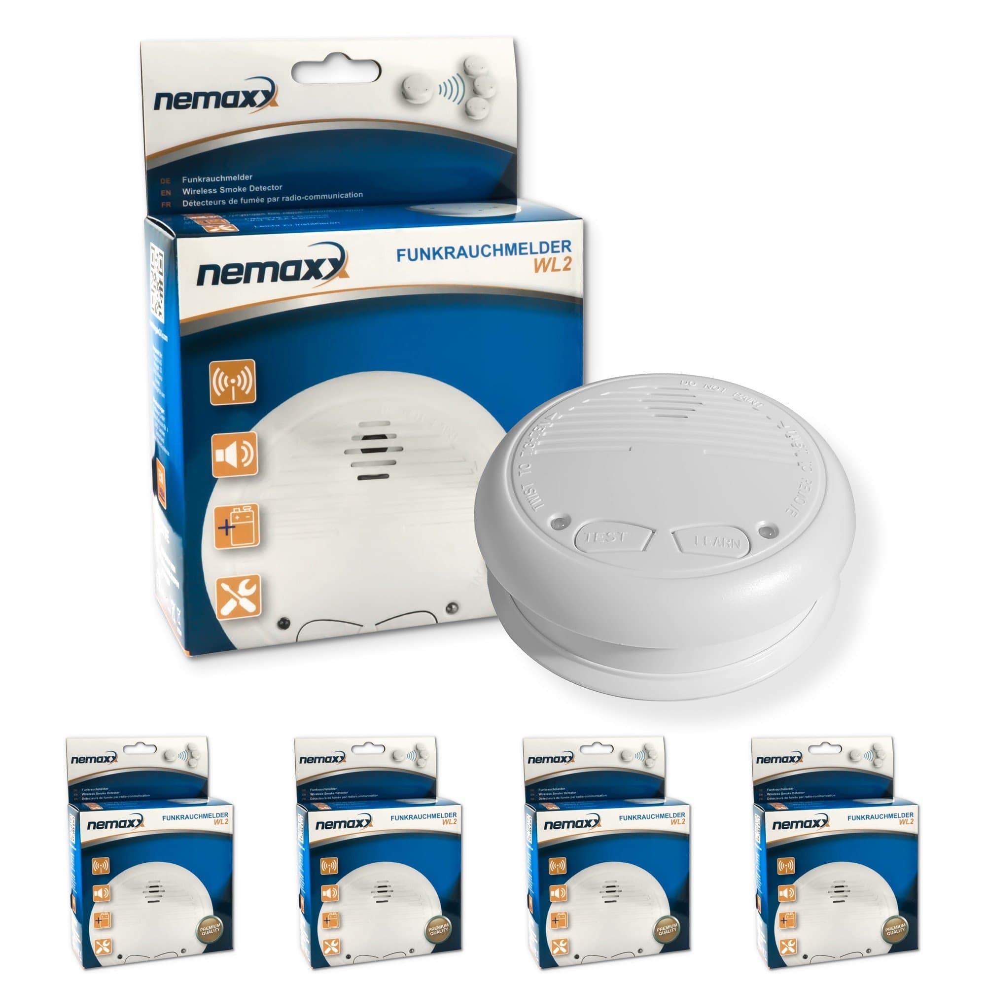 4x Nemaxx WL2 wireless smoke detector smoke detector interconnectable - according to DIN EN 14604