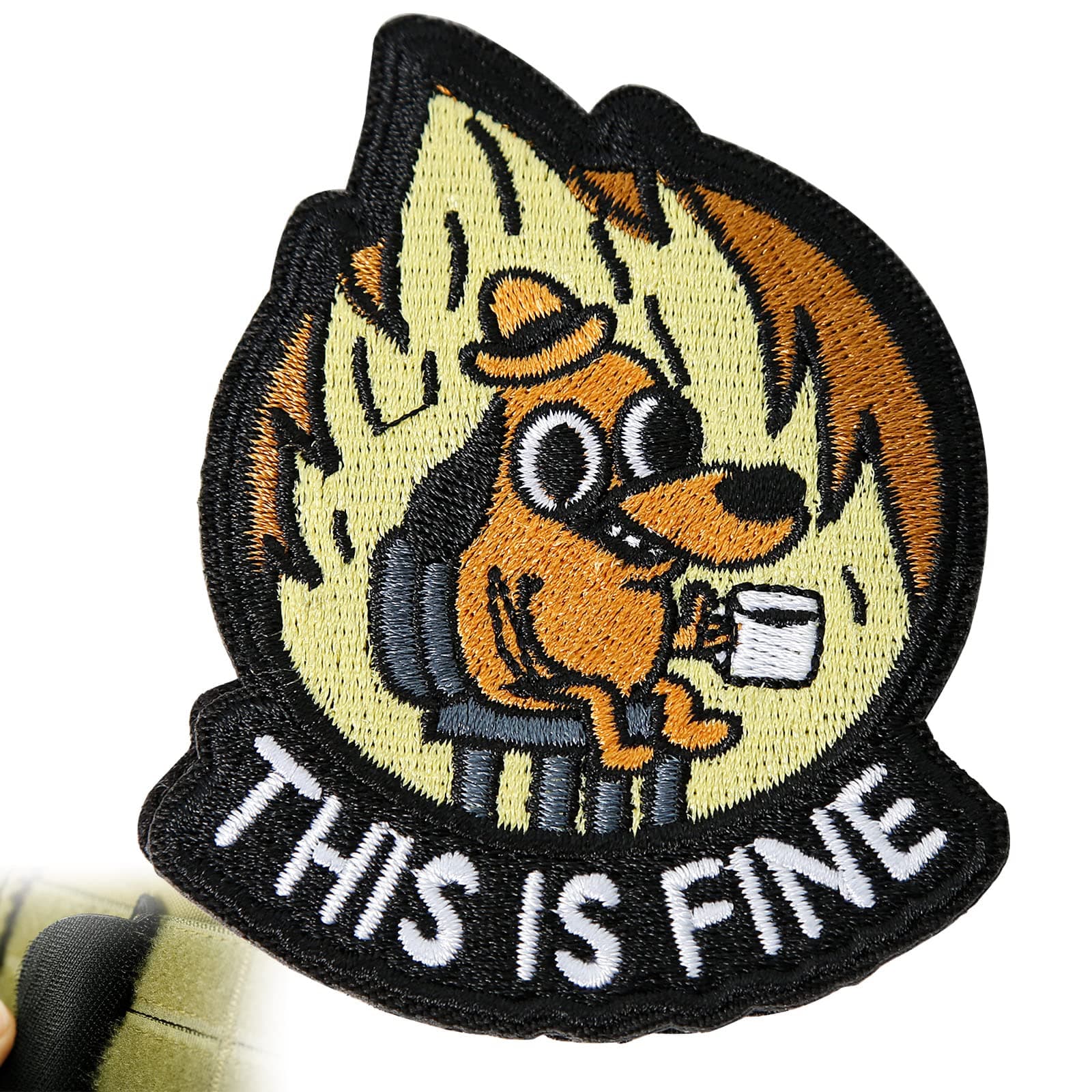 XMJY This is Fine Dog Patch, 1 Pcs Funny Meme Embroidered Patches, Tactical Military Morale Patch with Hook Fastener Backing, Cute Applique Accessories for Backpacks, Vests, Jackets, Jeans, Hats