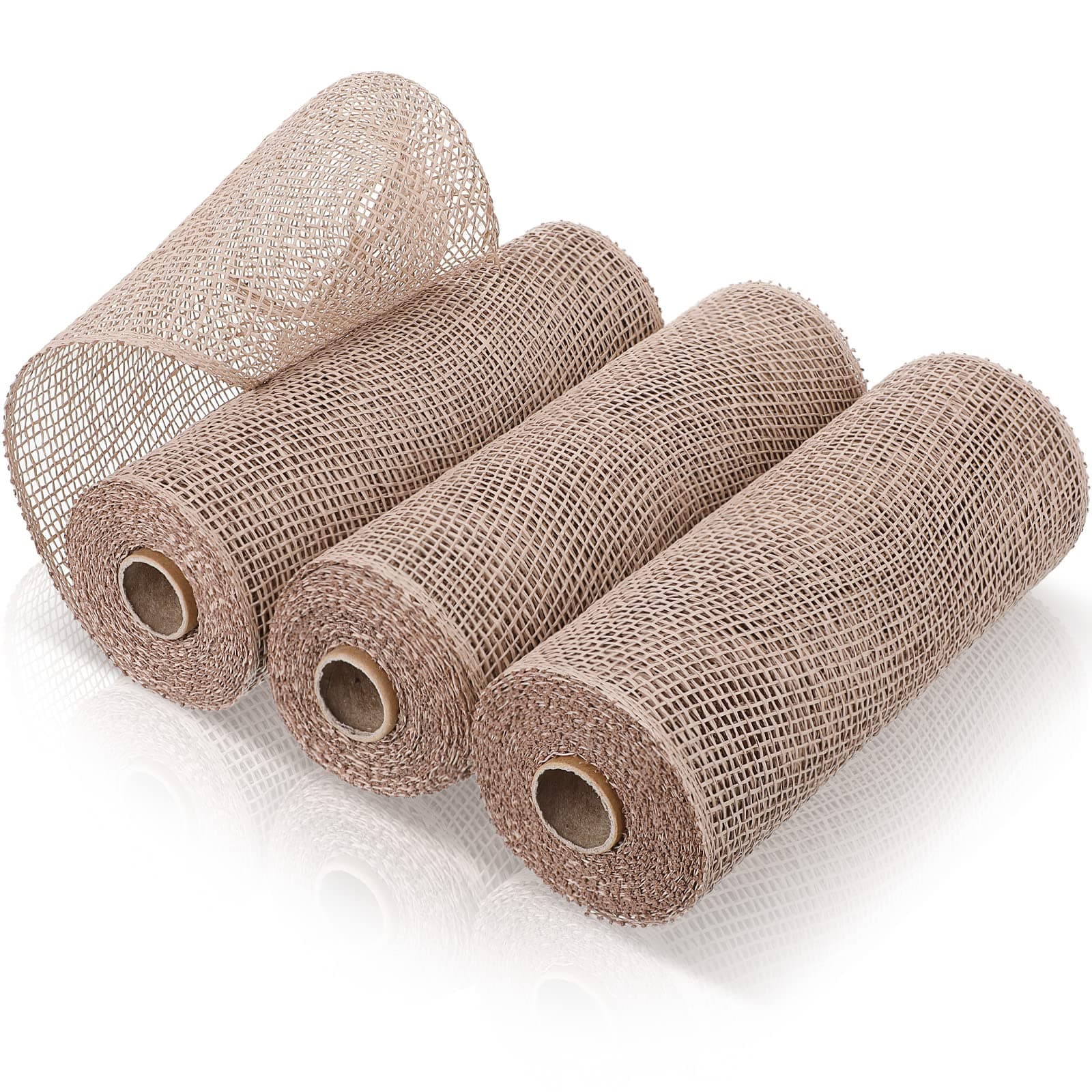 Chuangdi 3 Rolls Poly Burlap Deco Mesh 10 Inch Linen Deco Poly Decorative Mesh Ribbon Wrapping Ribbon Rolls for Home Door Wreath Decoration DIY Crafts Making